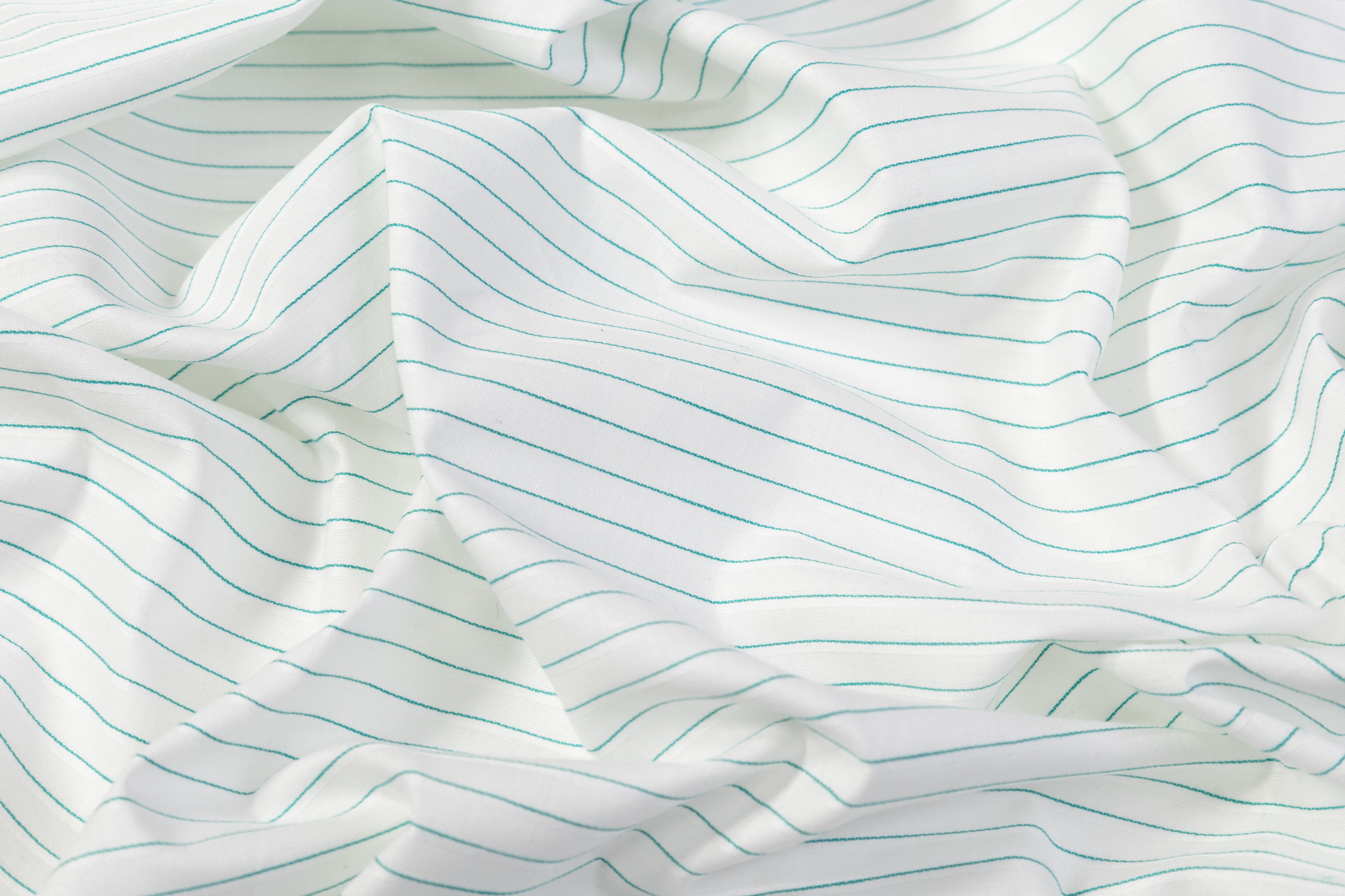 Striped Italian linen - White / Teal Green