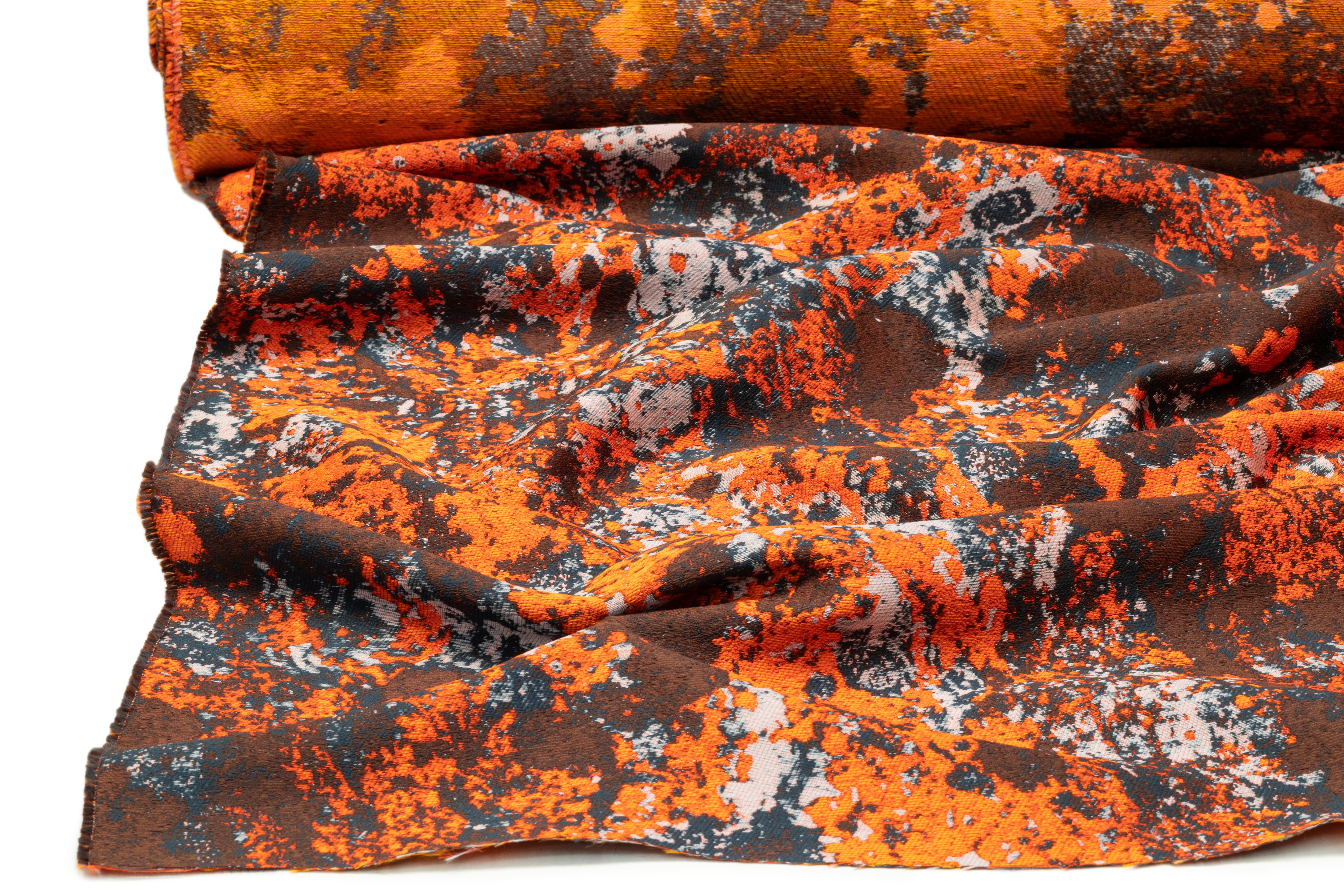 Abstract Italian Cotton Blend Brocade - Orange / Navy / Brown