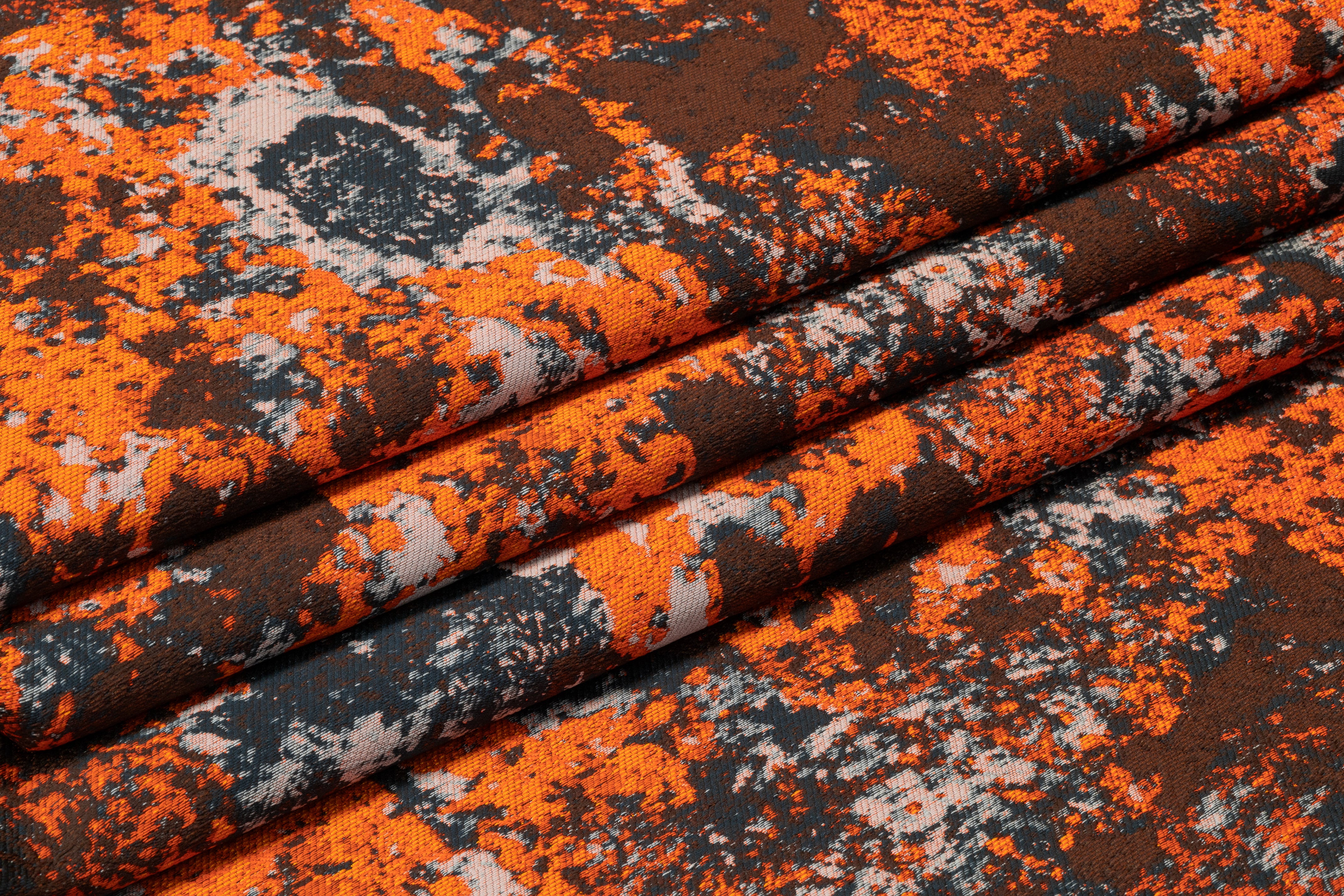Abstract Italian Cotton Blend Brocade - Orange / Navy / Brown