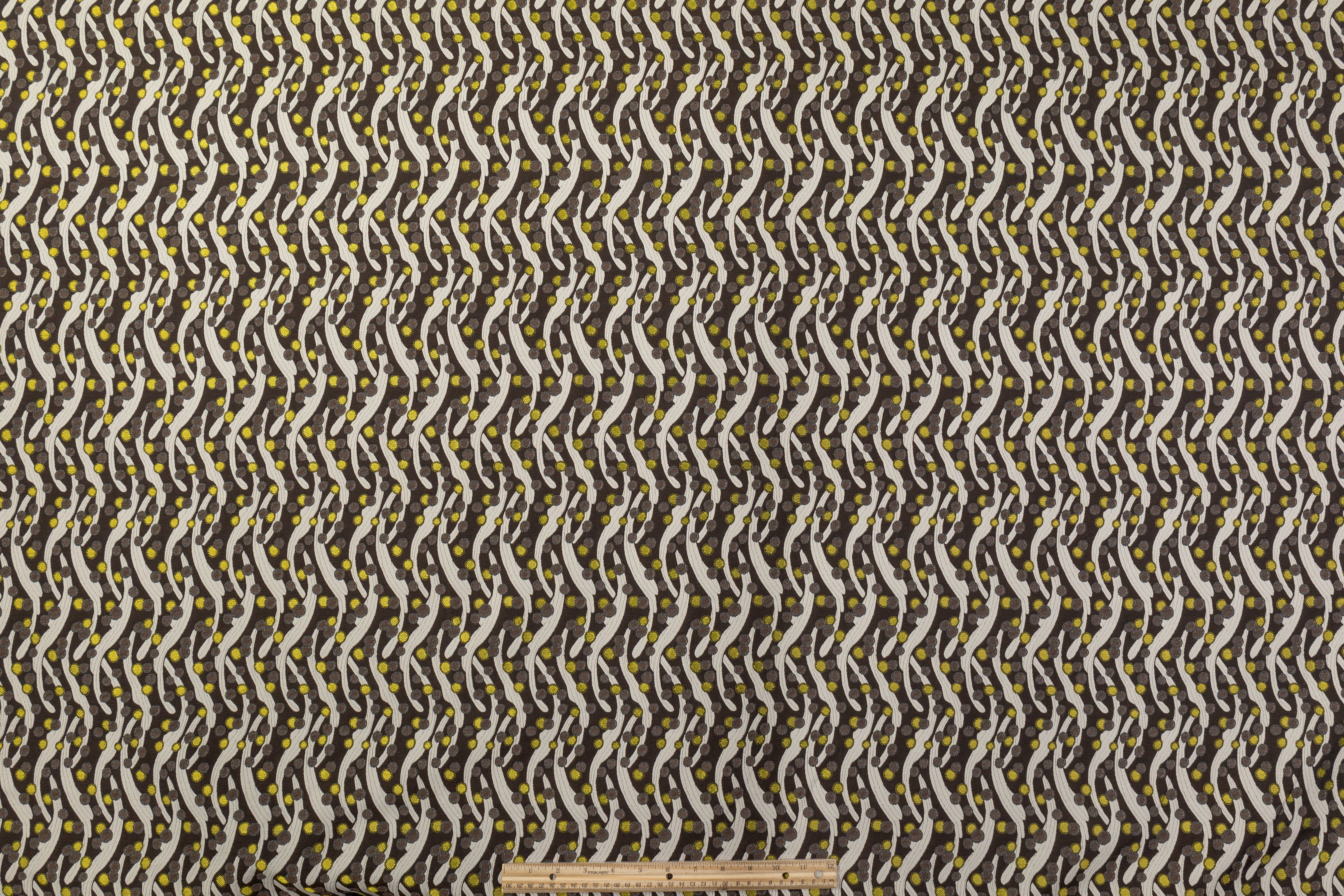 Abstract Italian Poly Cotton Brocade - Brown / Lime