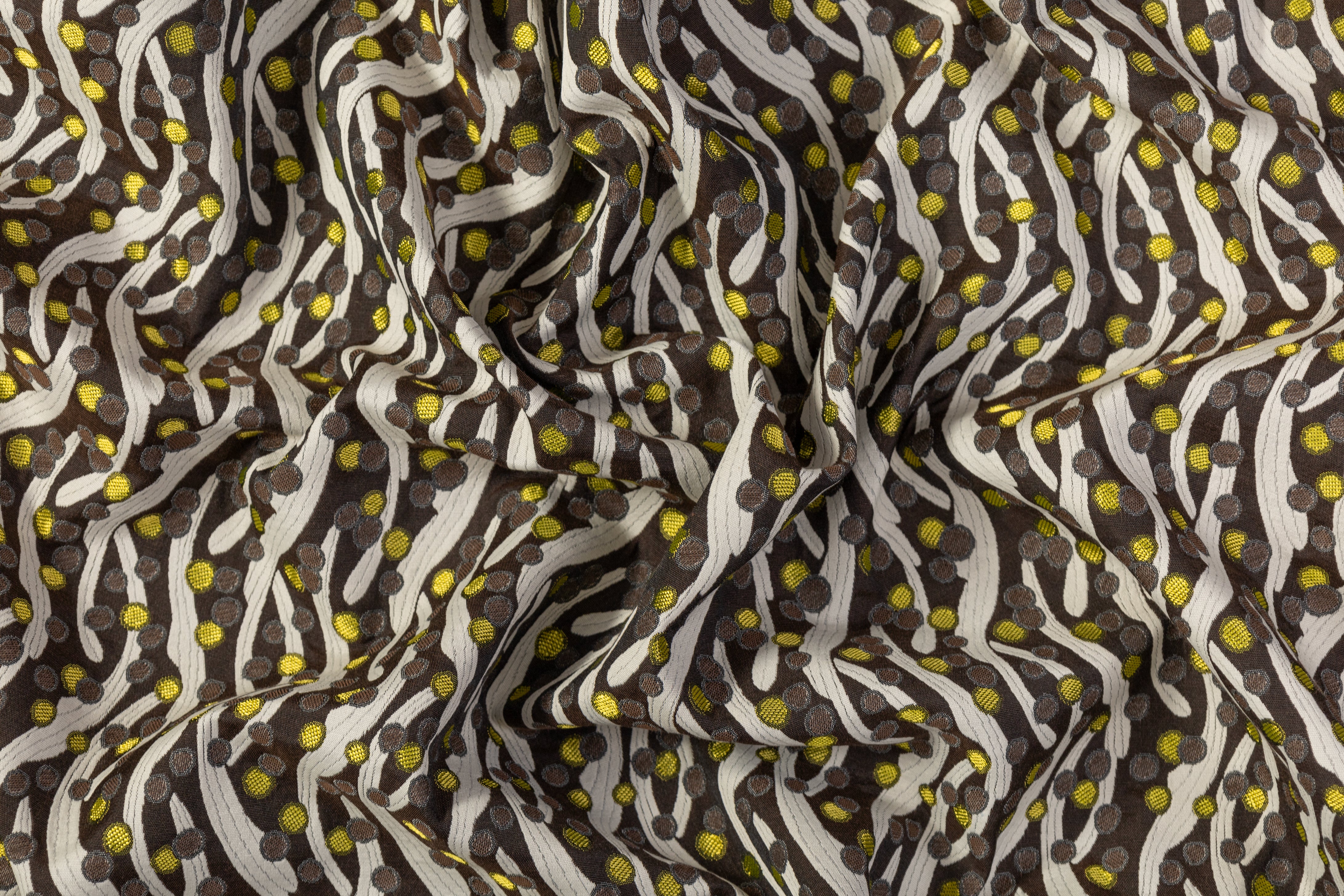 Abstract Italian Poly Cotton Brocade - Brown / Lime