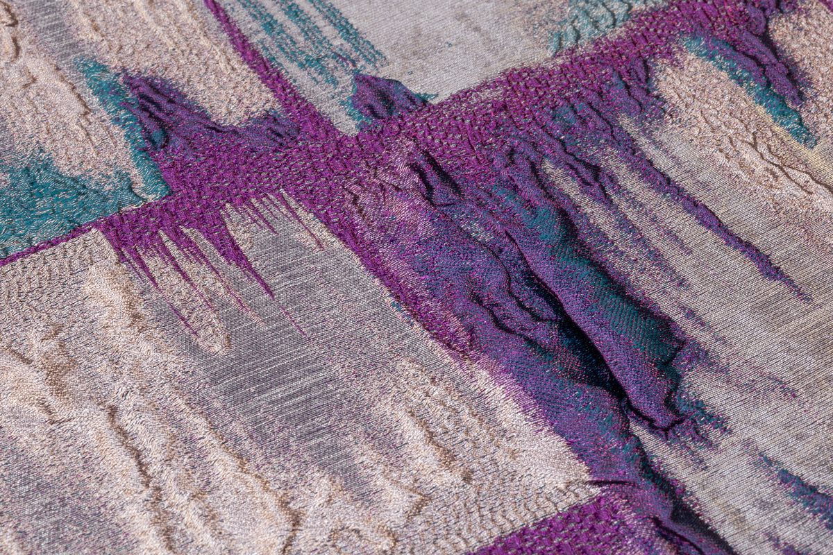 Abstract Checked Metallic Italian Brocade - Silver / Purple / Teal