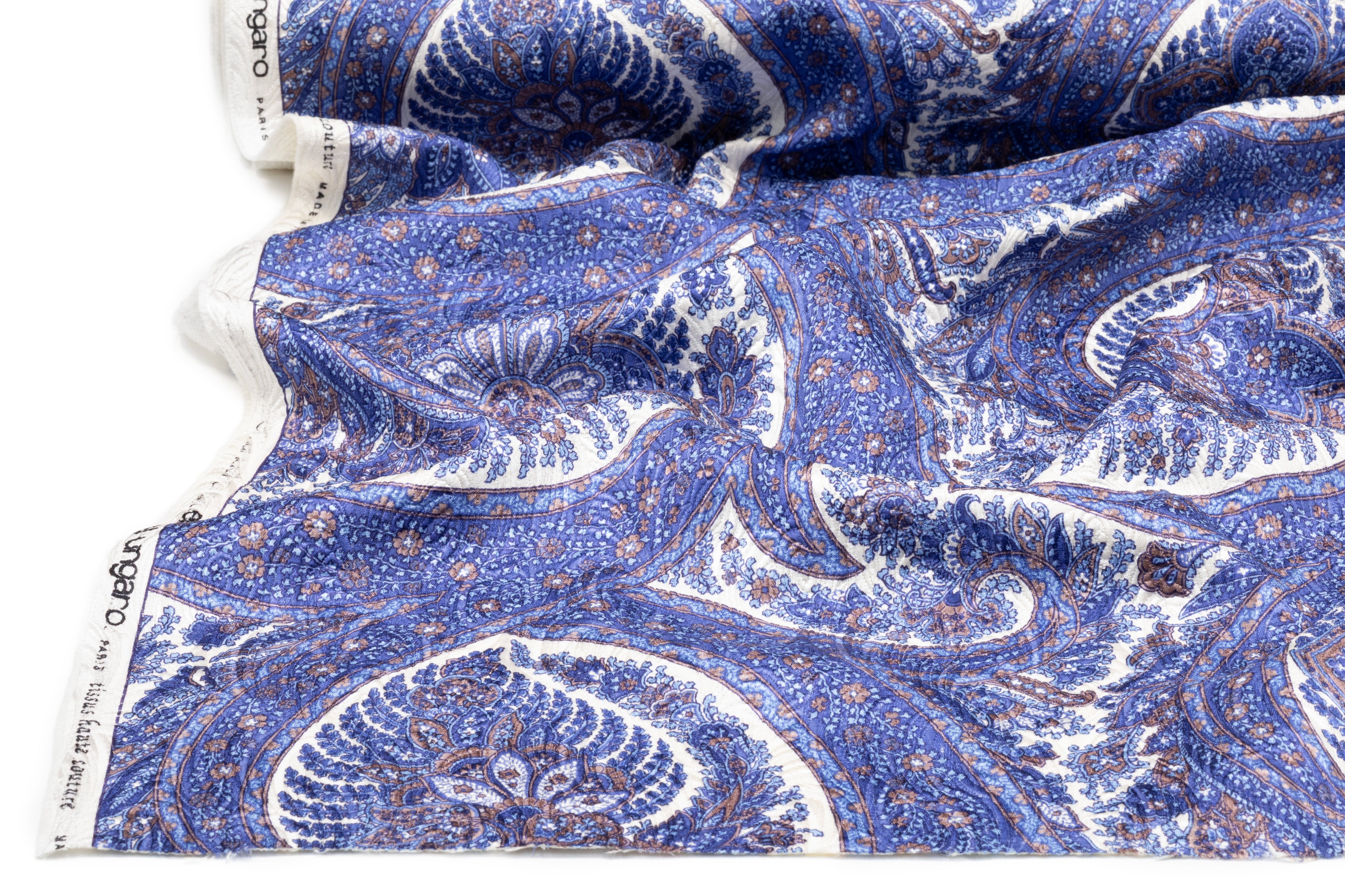 Emanuel Ungaro - Printed Italian Silk Blend Matelassé - Blue