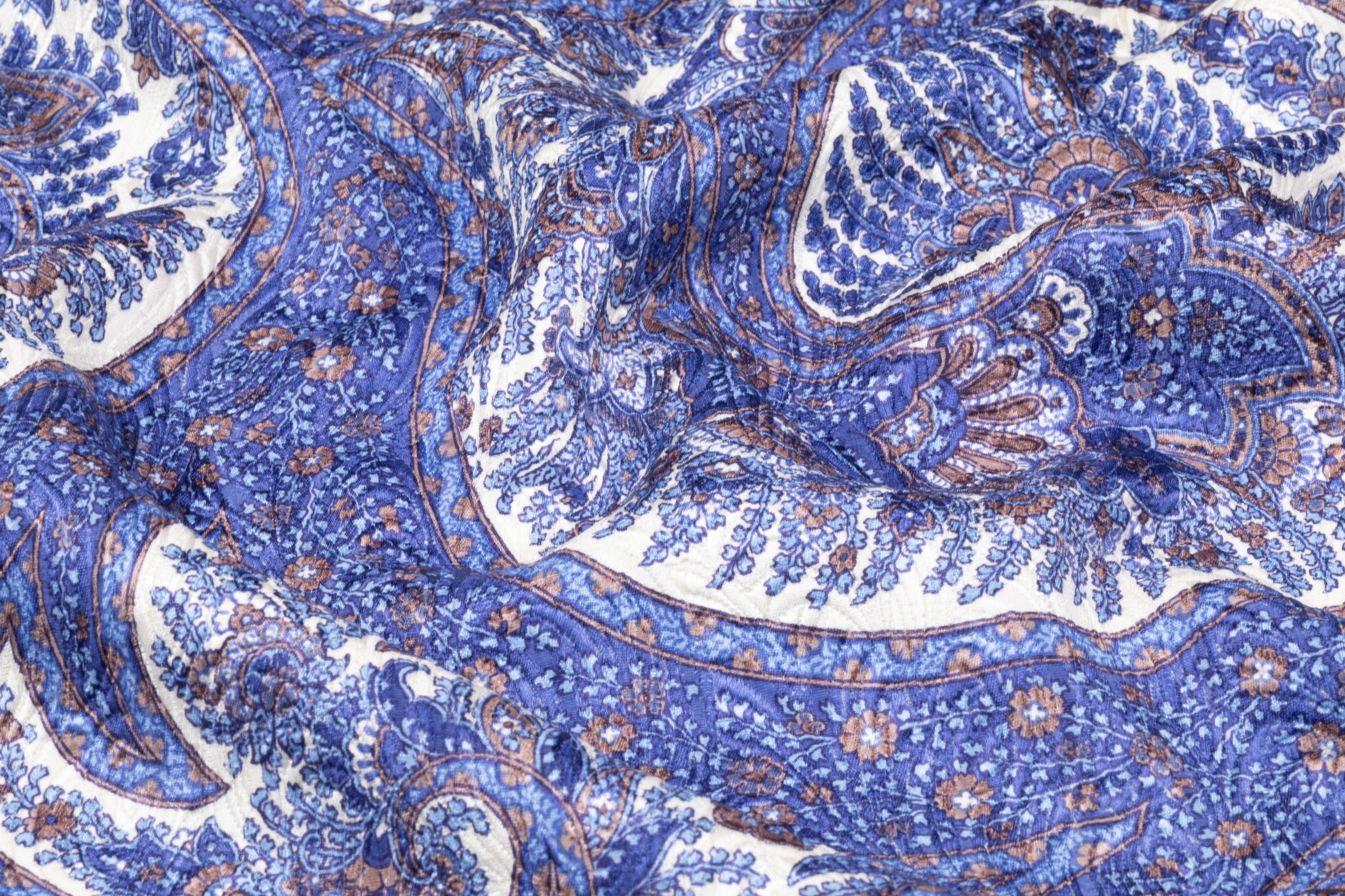 Emanuel Ungaro - Printed Italian Silk Blend Matelassé - Blue