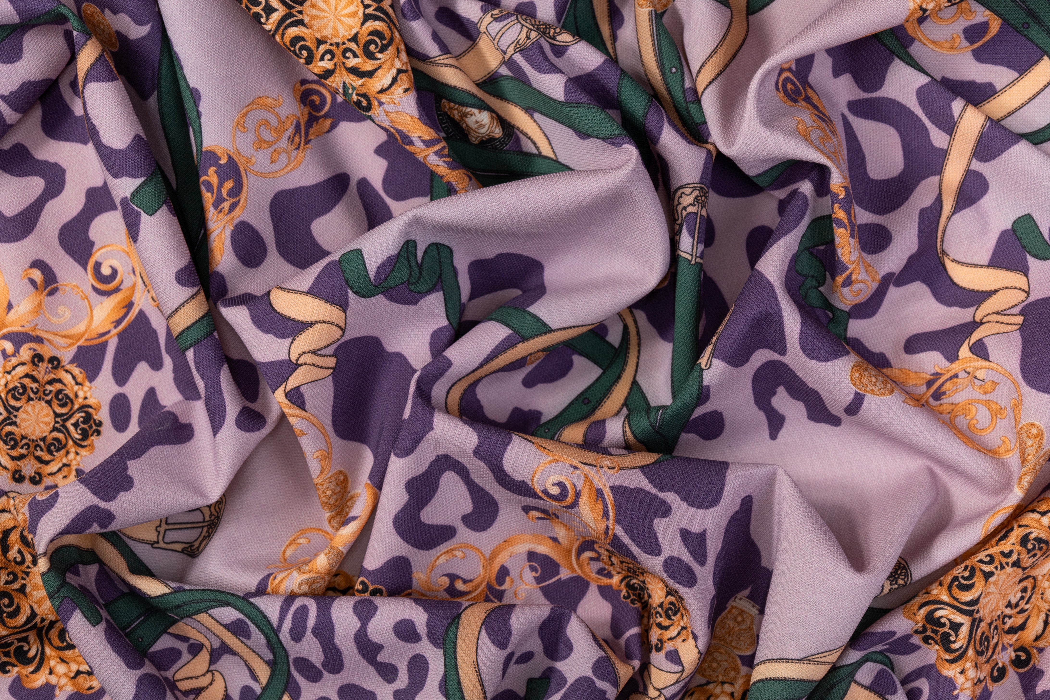 Printed Italian Wool Tricotine - Purple / Green