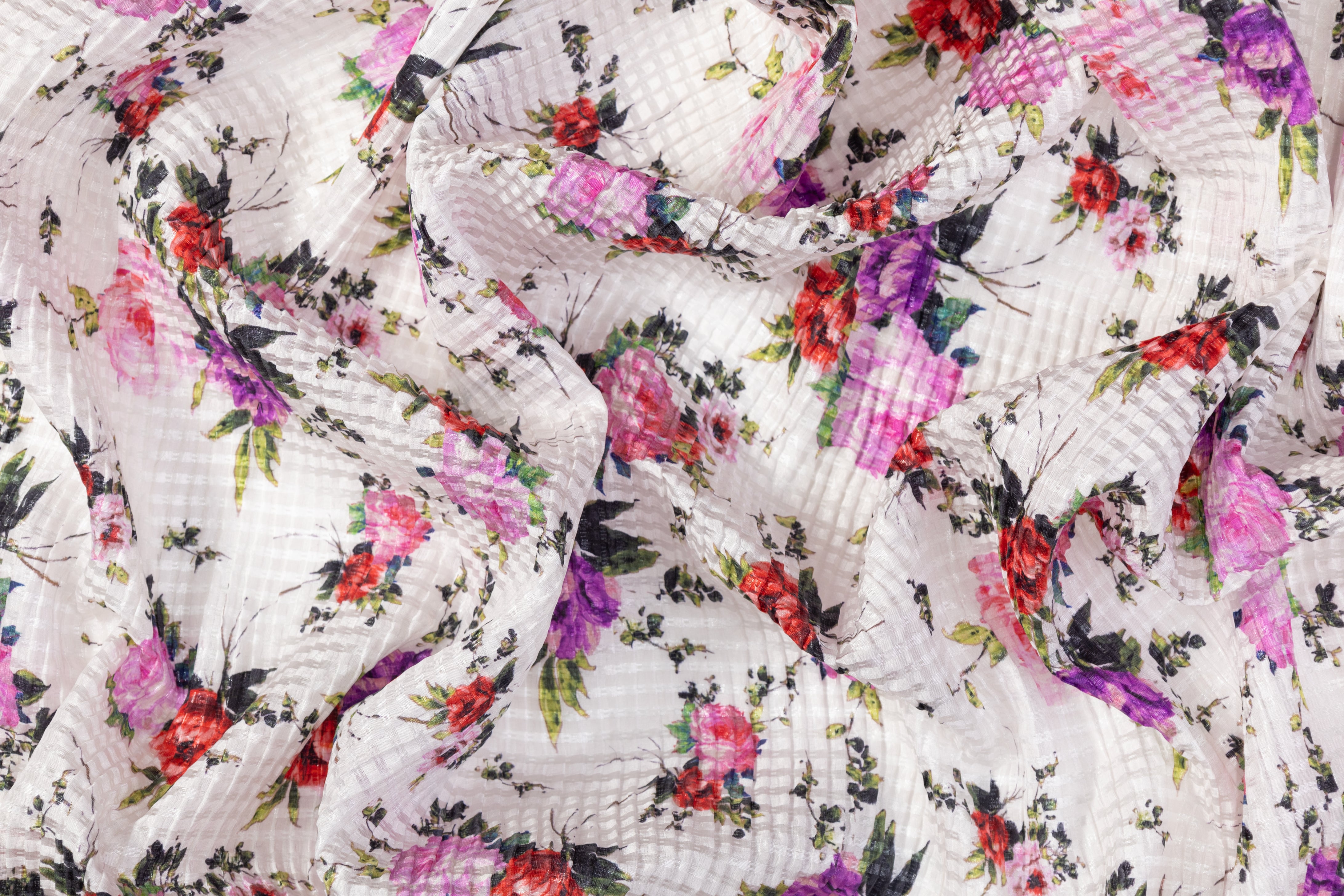 Italian Metallic Seersucker Silk Print - White / Multicolor