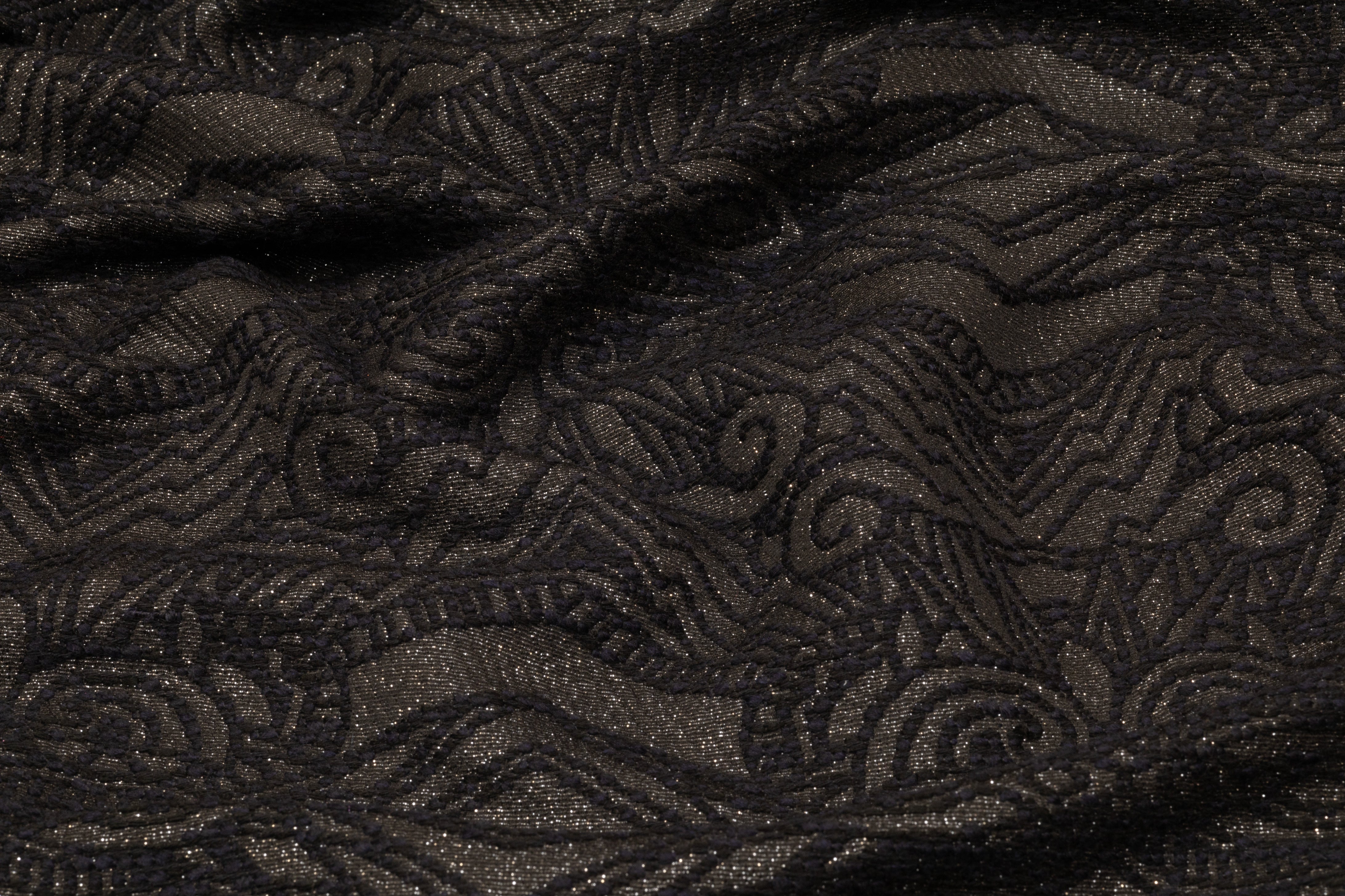 Metallic Italian Brocade - Black / Navy / Silver