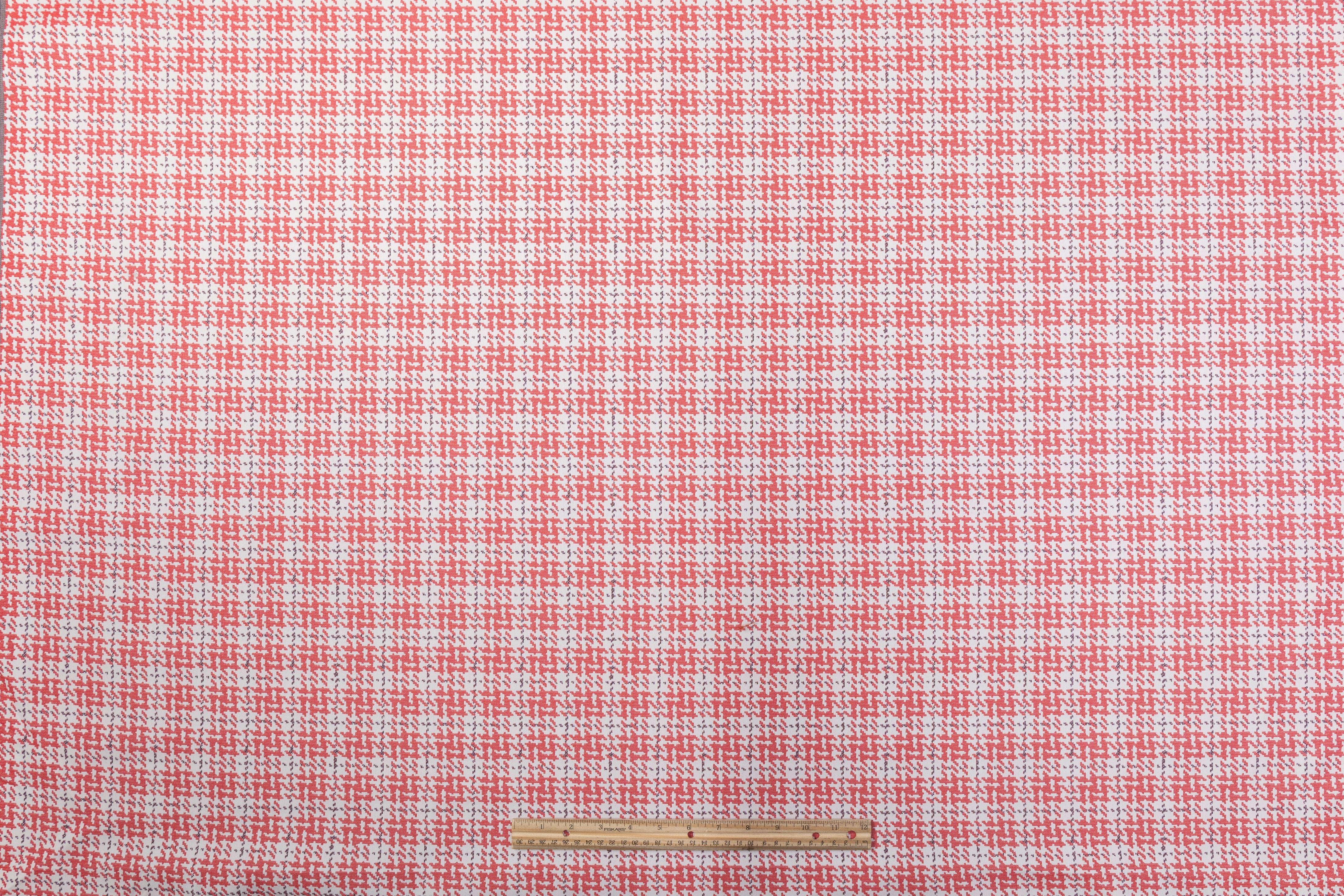 Metallic Houndstooth Cotton Nylon Stretch Brocade - Red / White