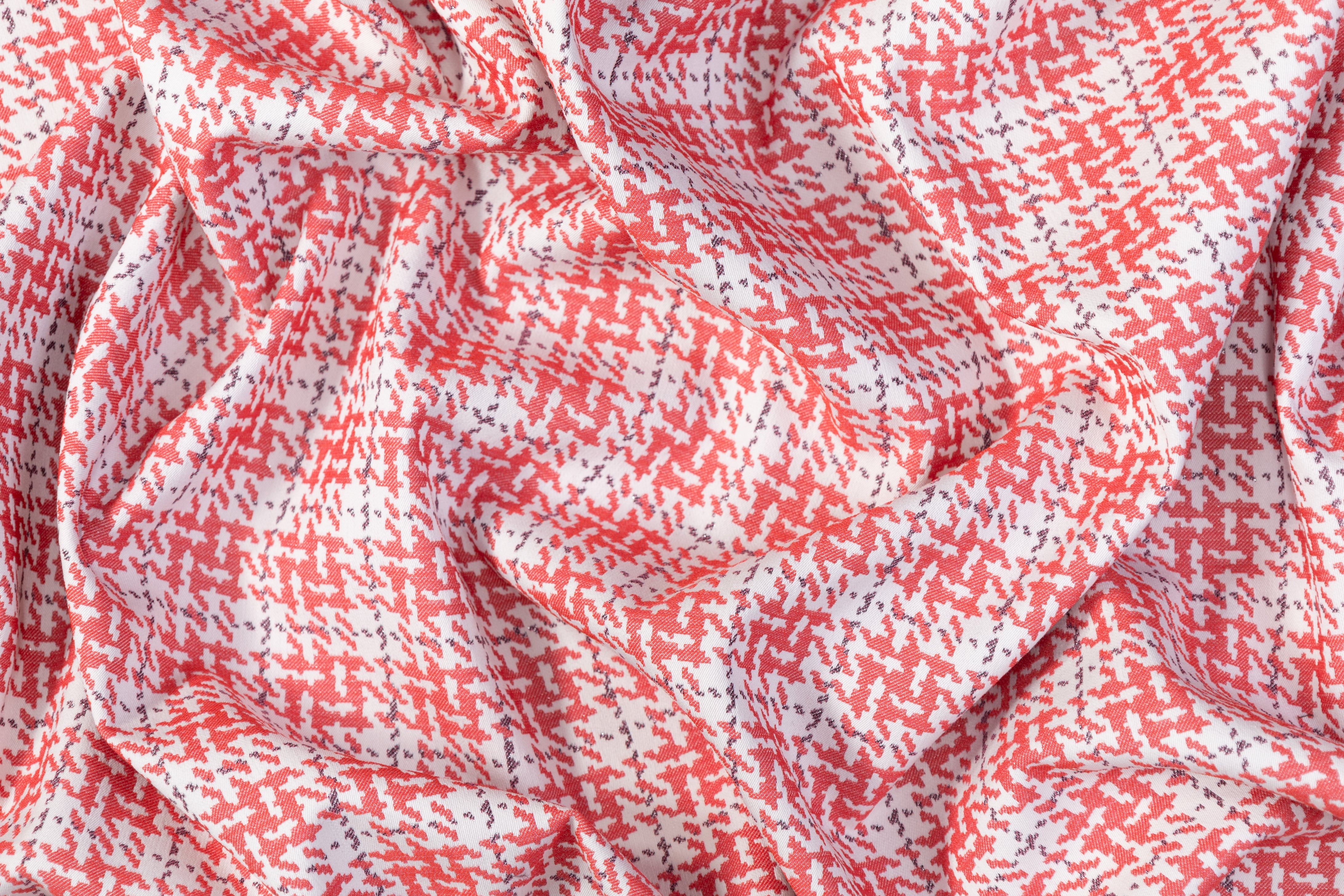 Metallic Houndstooth Cotton Nylon Stretch Brocade - Red / White