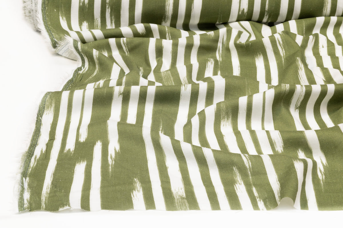 Streaked Italian Viscose Linen Blend - Olive Green / White