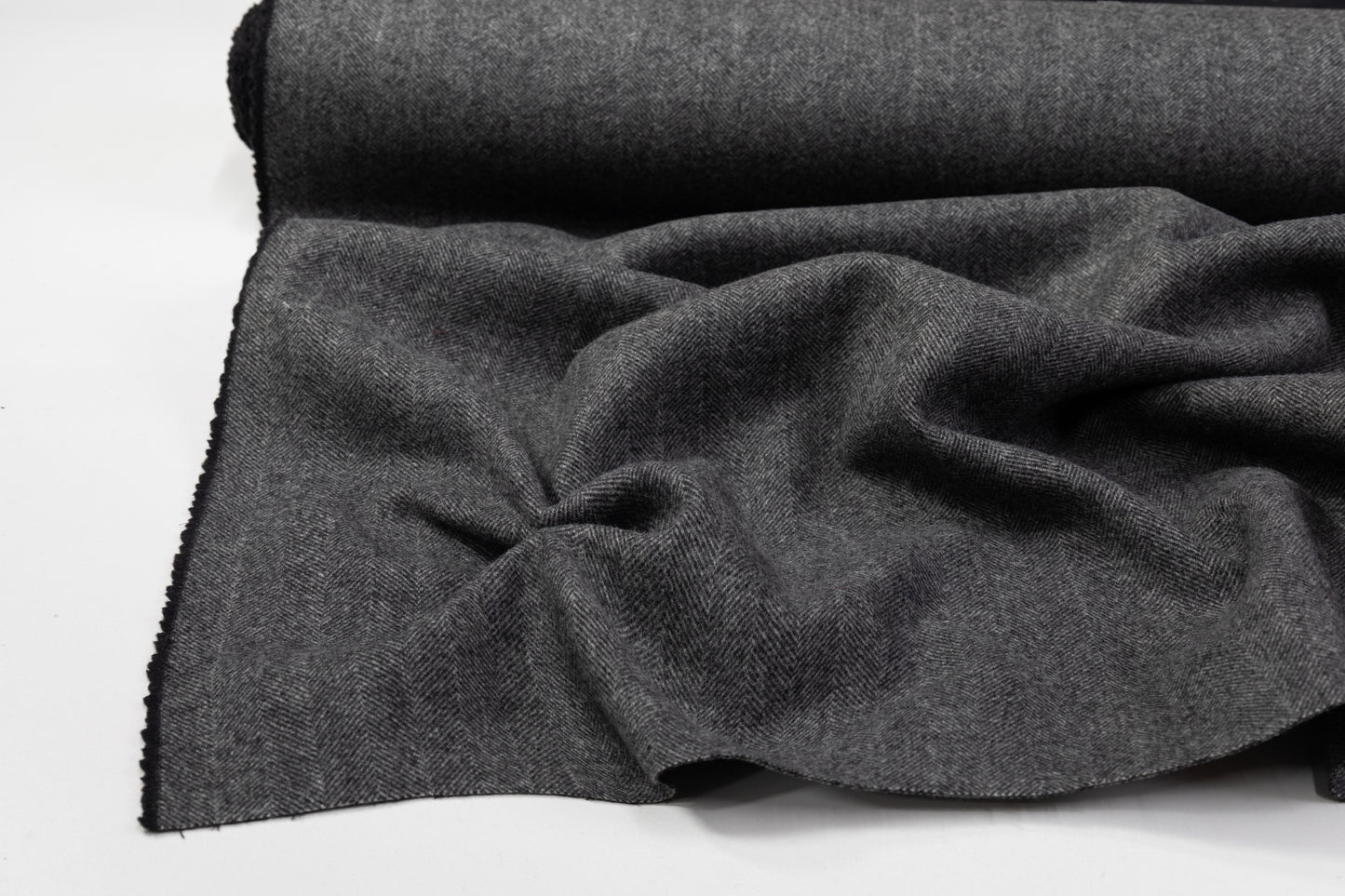 Double Faced Herringbone Cashmere Wool Coating - Charcoal Gray