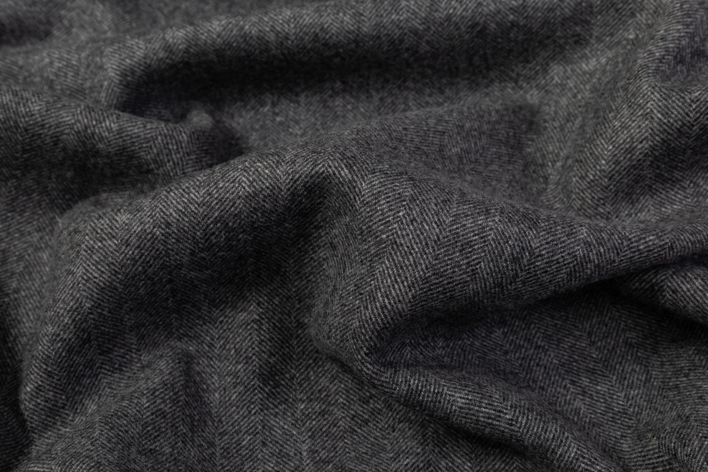 Double Faced Herringbone Cashmere Wool Coating - Charcoal Gray
