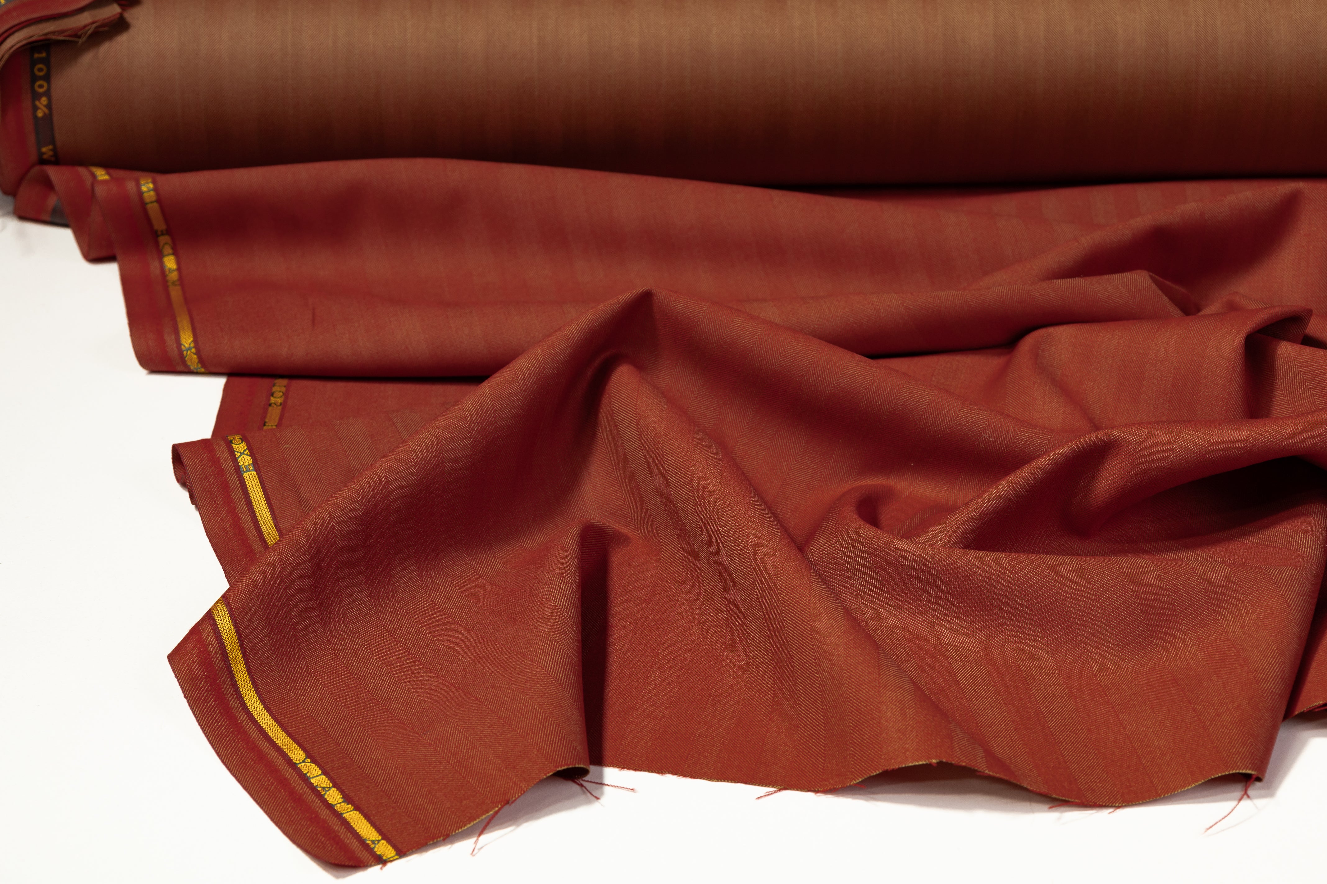 Iridescent Herringbone Italian Wool Suiting - Fire Rust