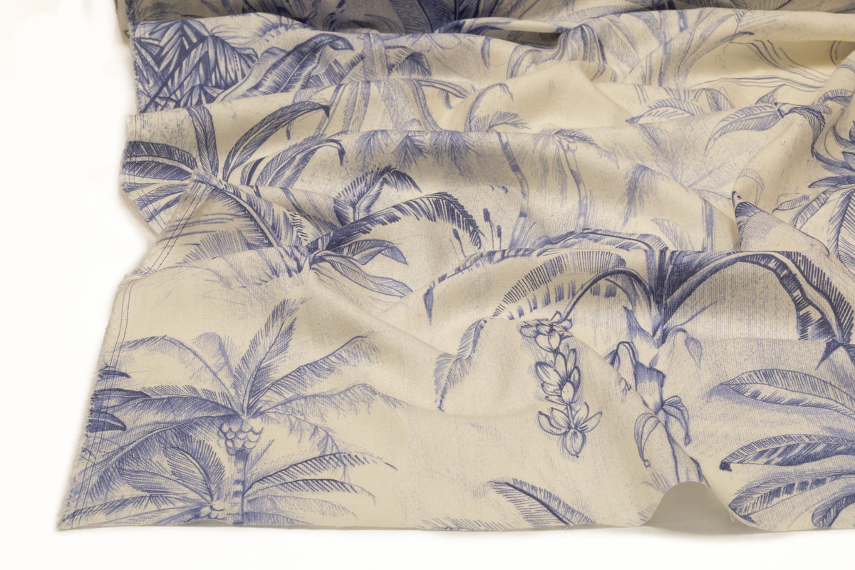 Tropical Italian Viscose Linen Blend - Ivory / Blue