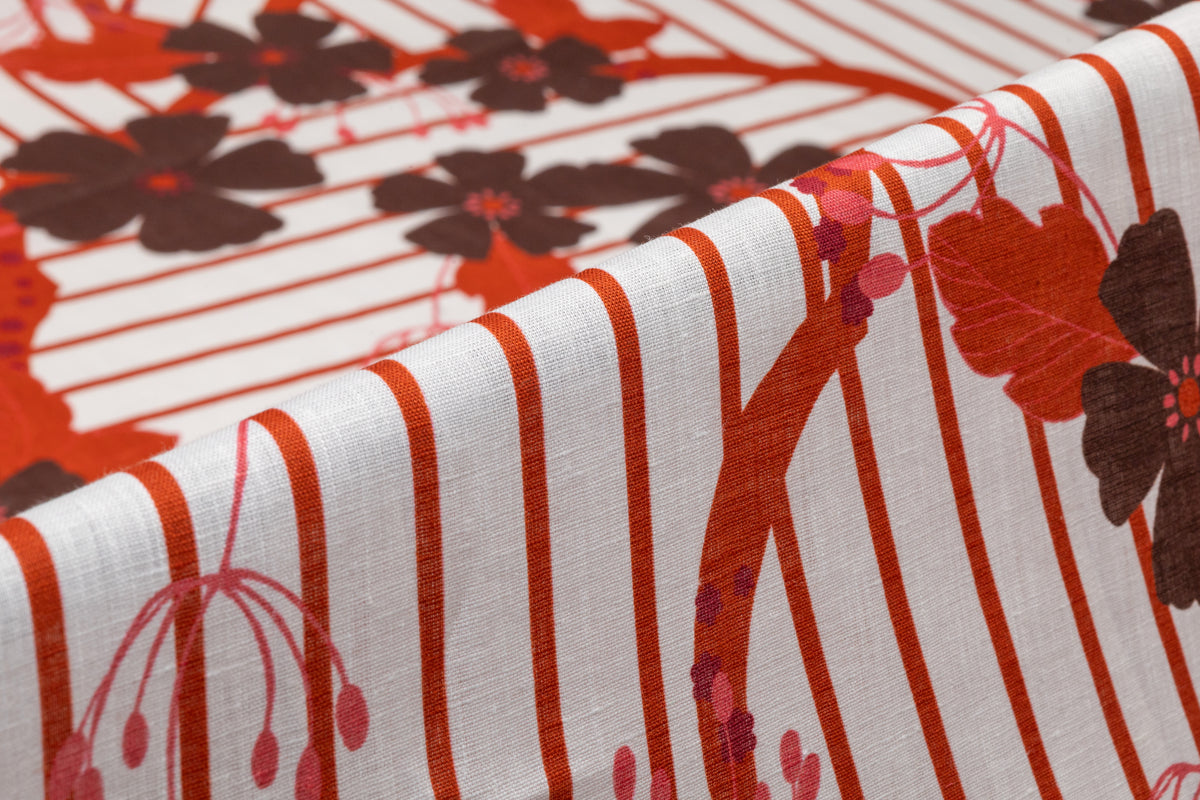 Floral Italian Linen - Rust / Brown / White