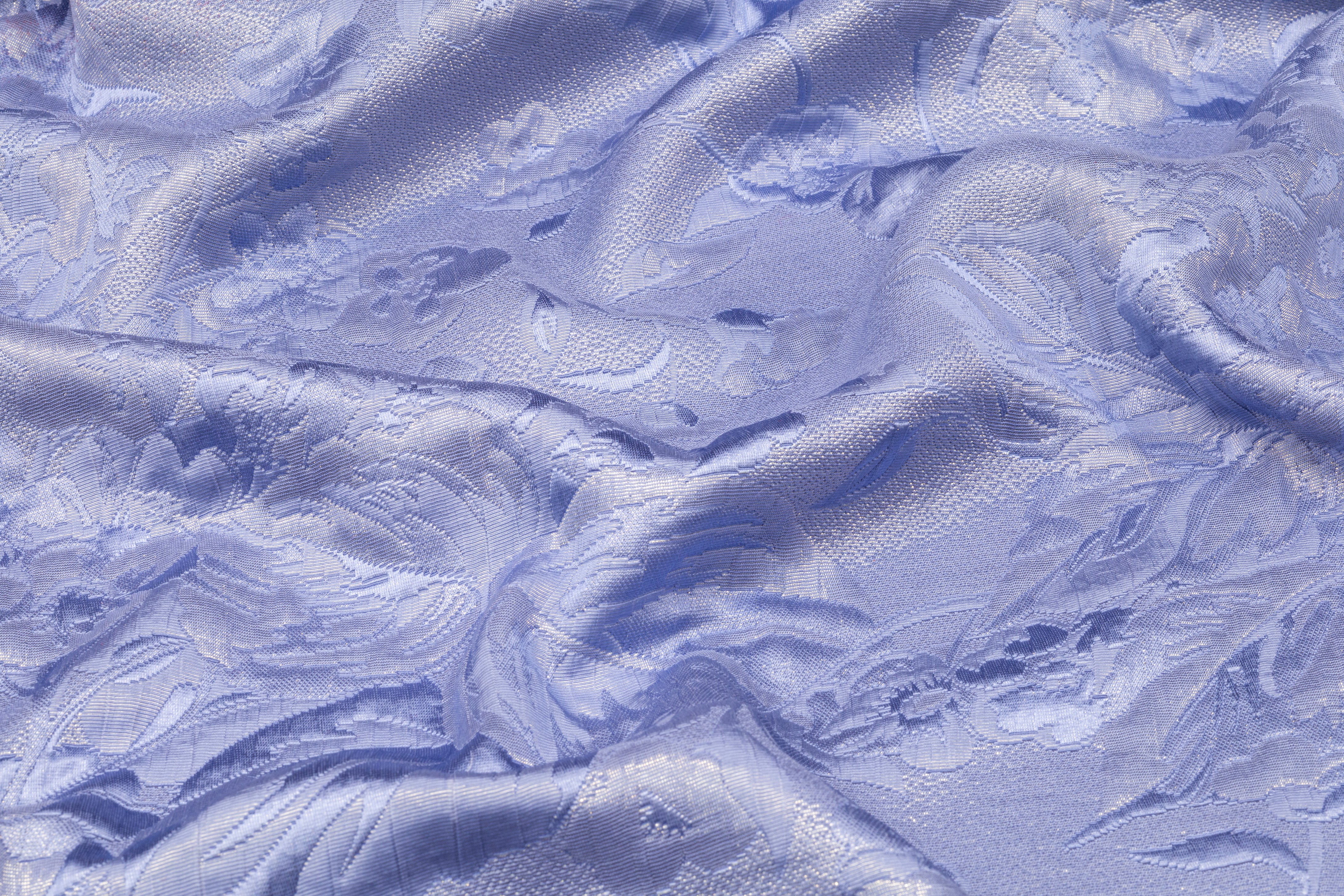 Floral Metallic Italian Matelassé Jacquard - Periwinkle