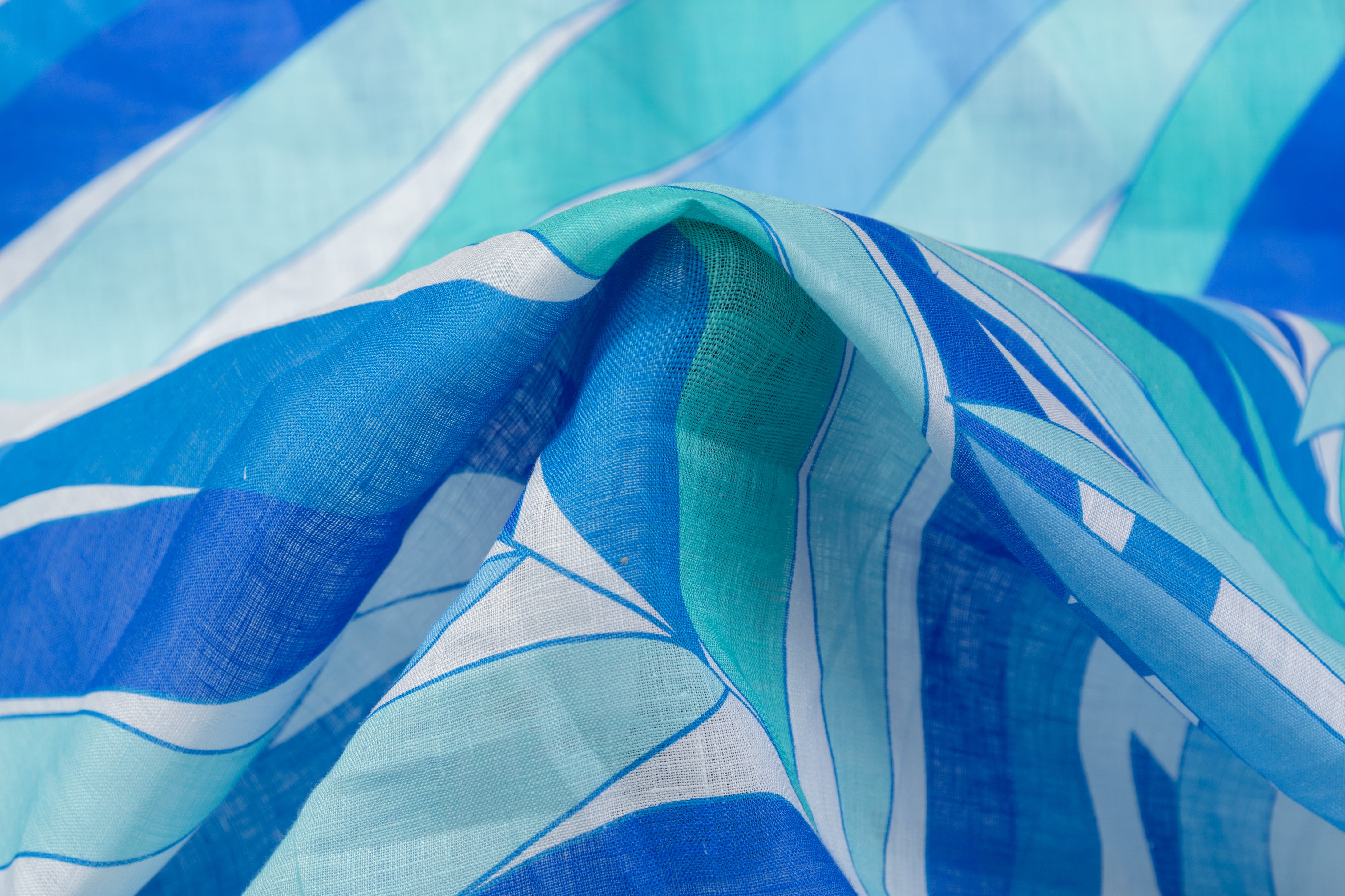 Printed Italian Linen - Blue / Green