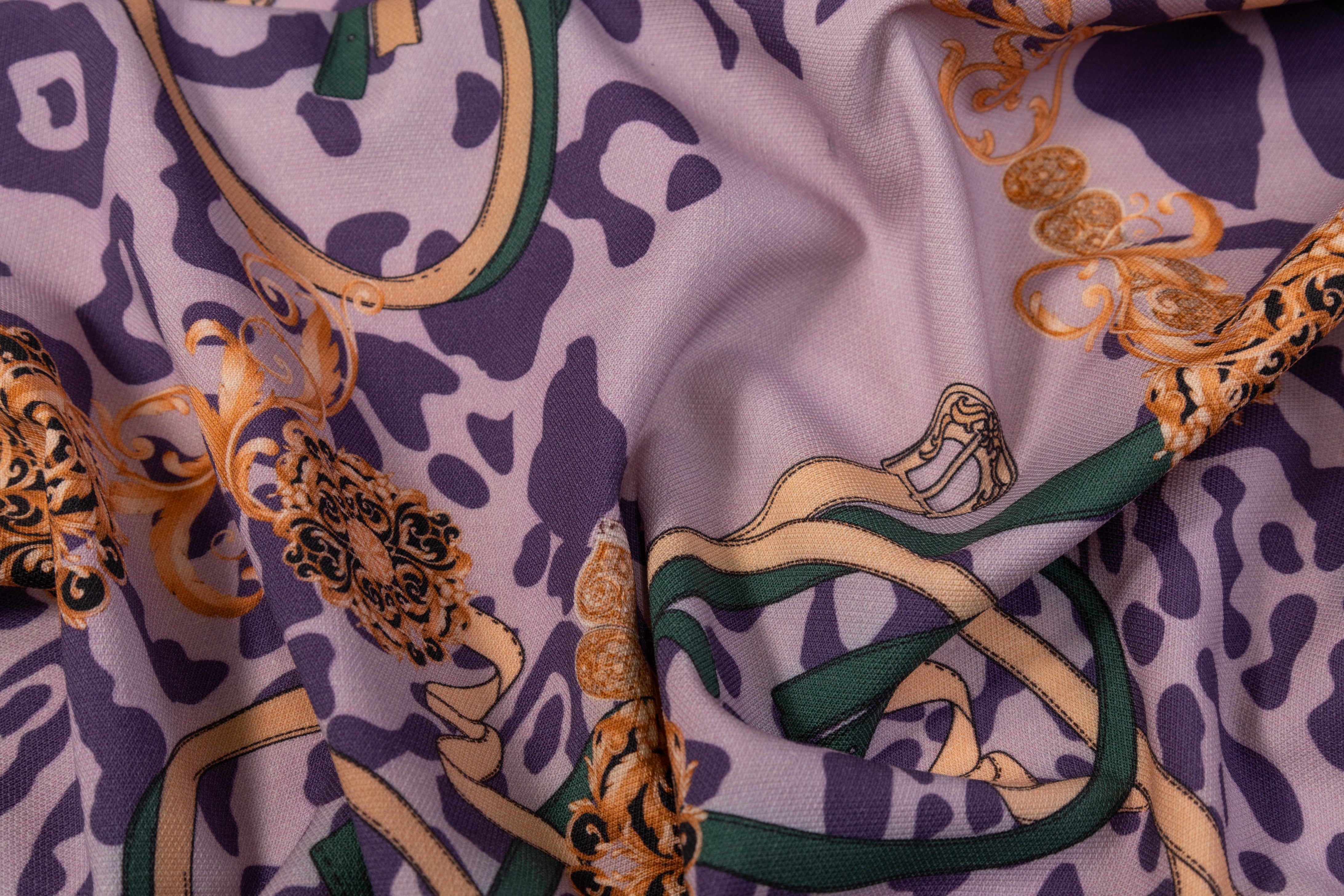 Printed Italian Wool Tricotine - Purple / Green