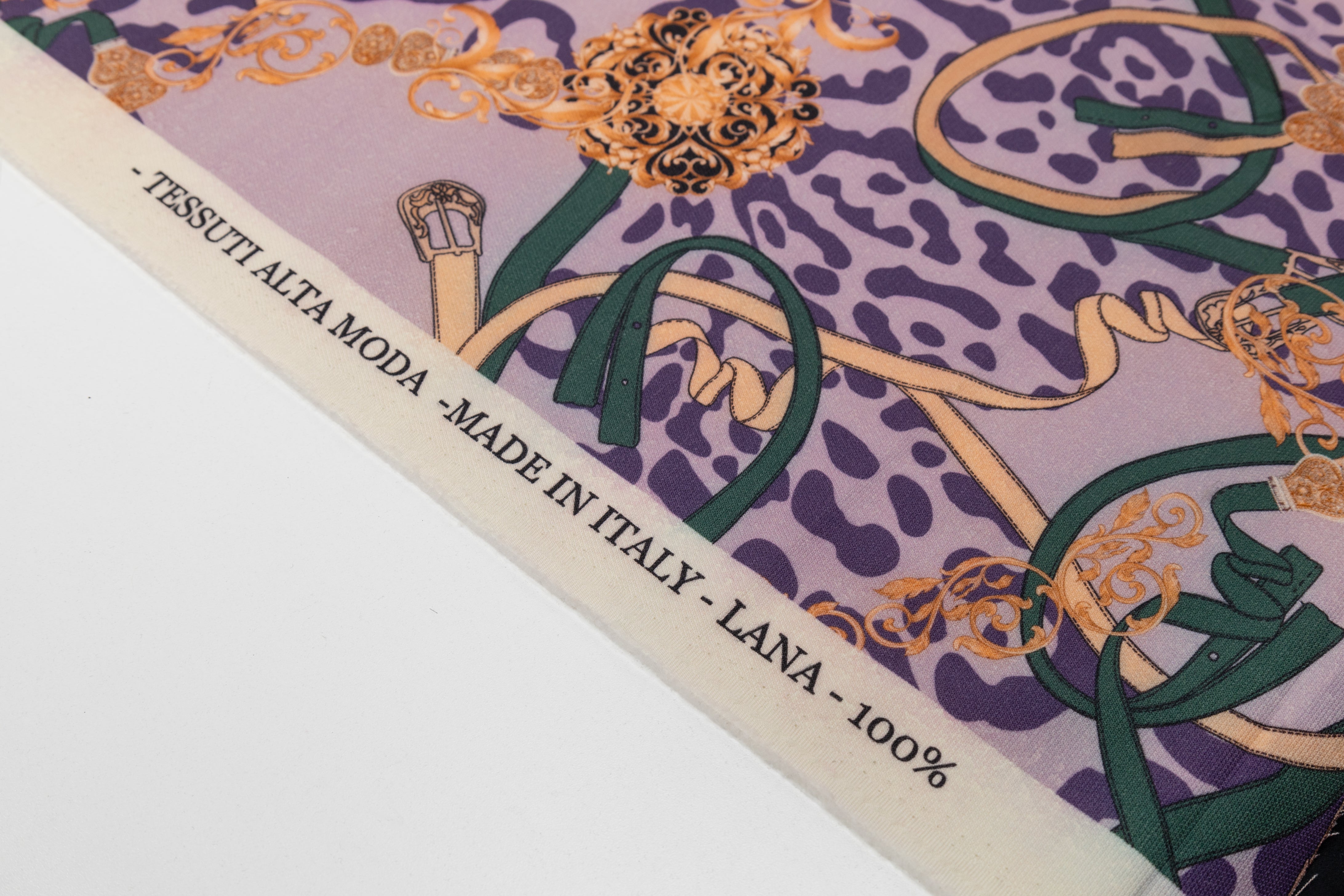 Printed Italian Wool Tricotine - Purple / Green