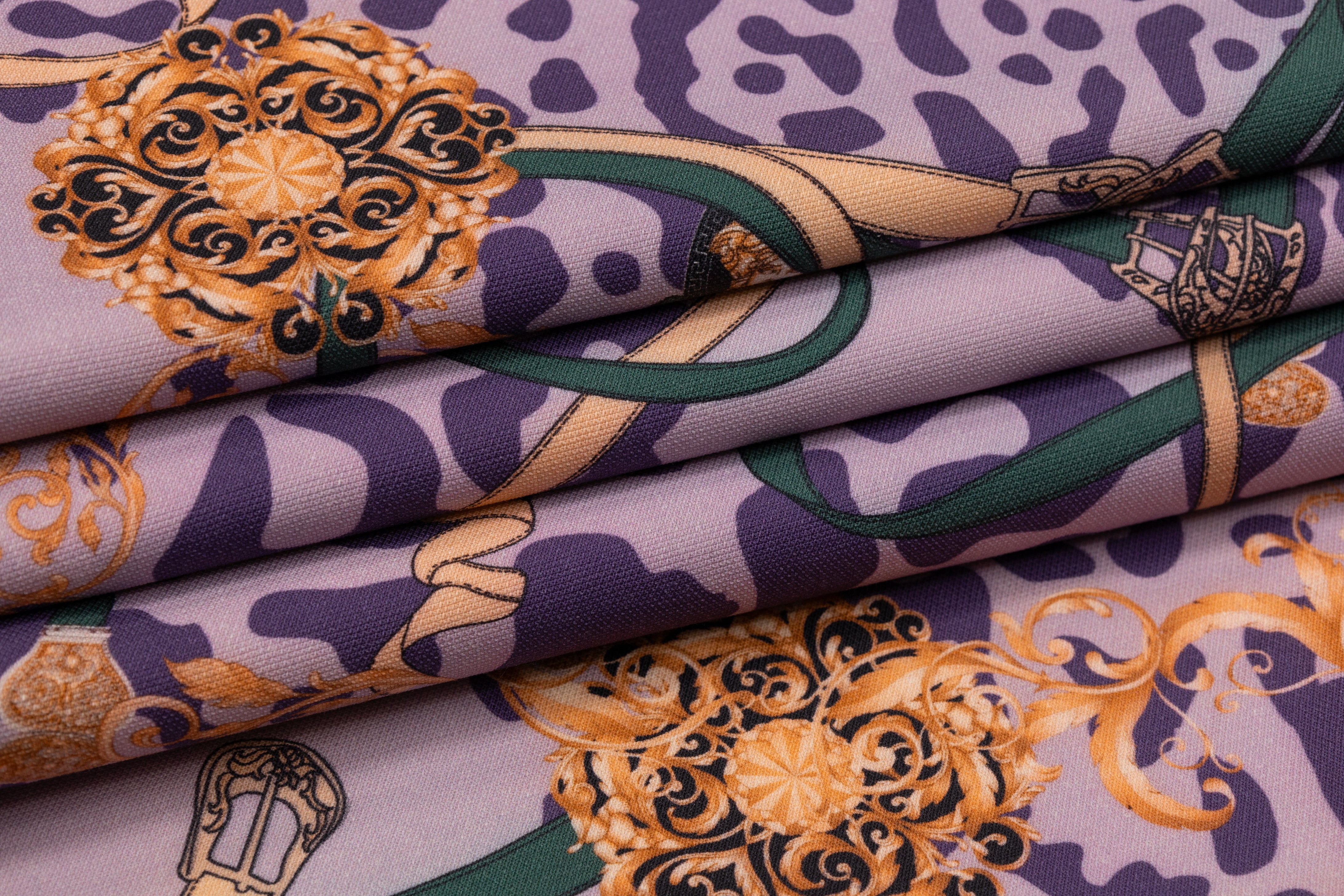 Printed Italian Wool Tricotine - Purple / Green