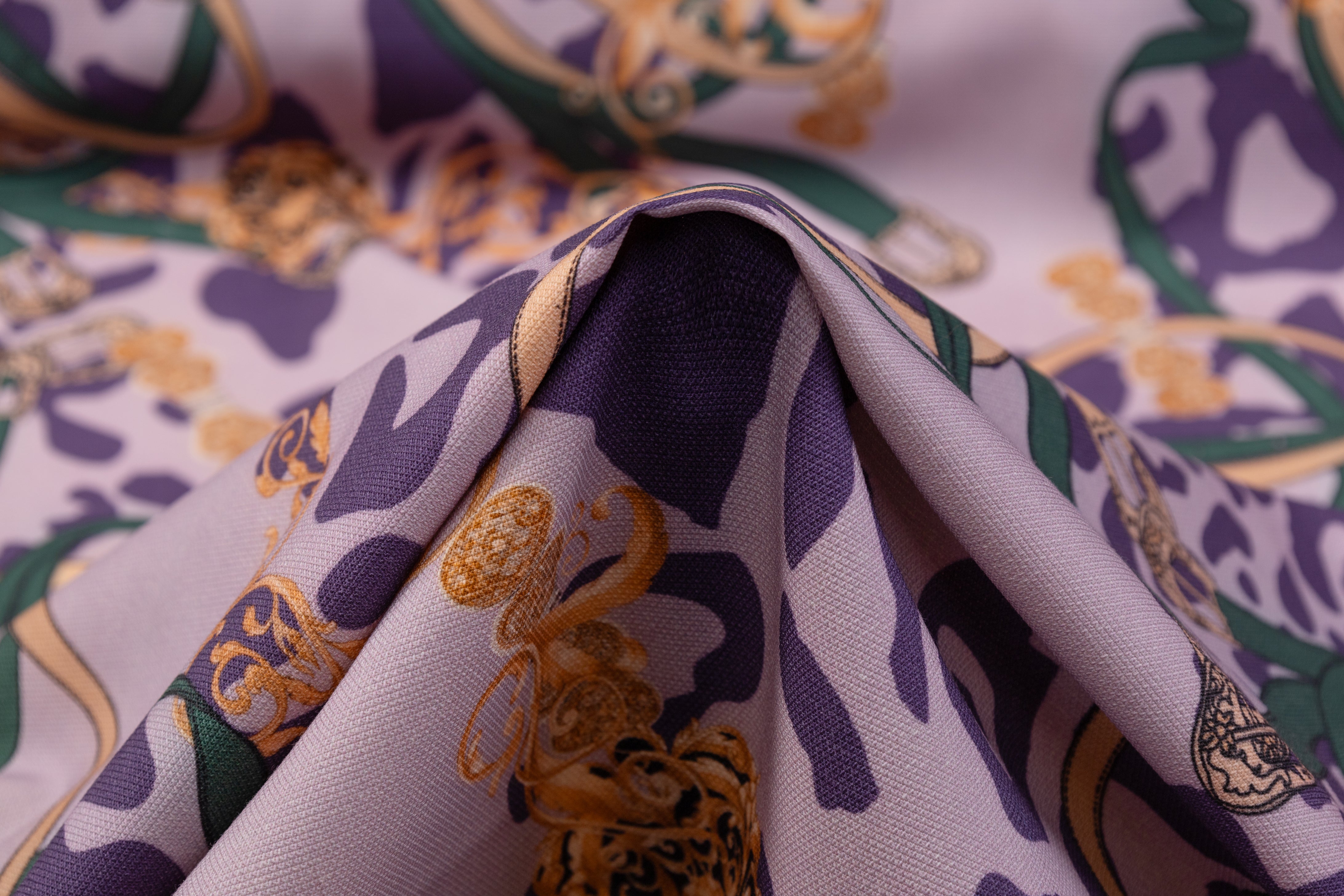 Printed Italian Wool Tricotine - Purple / Green
