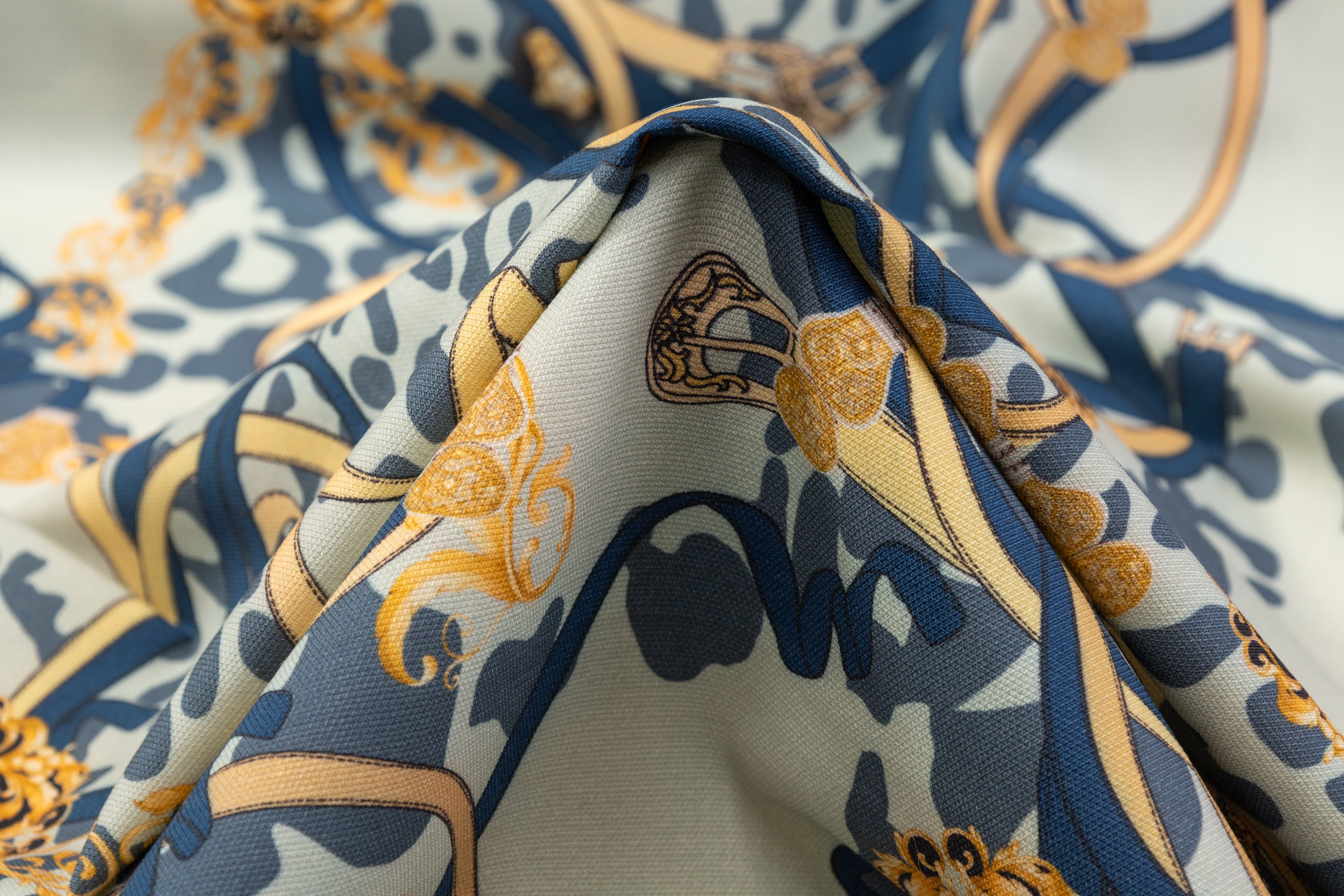 Printed Italian Wool Tricotine - Green / Blue / Gold