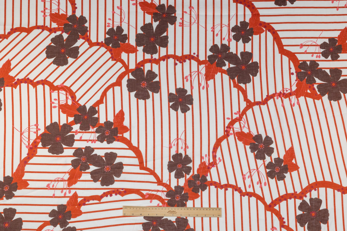 Floral Italian Linen - Rust / Brown / White