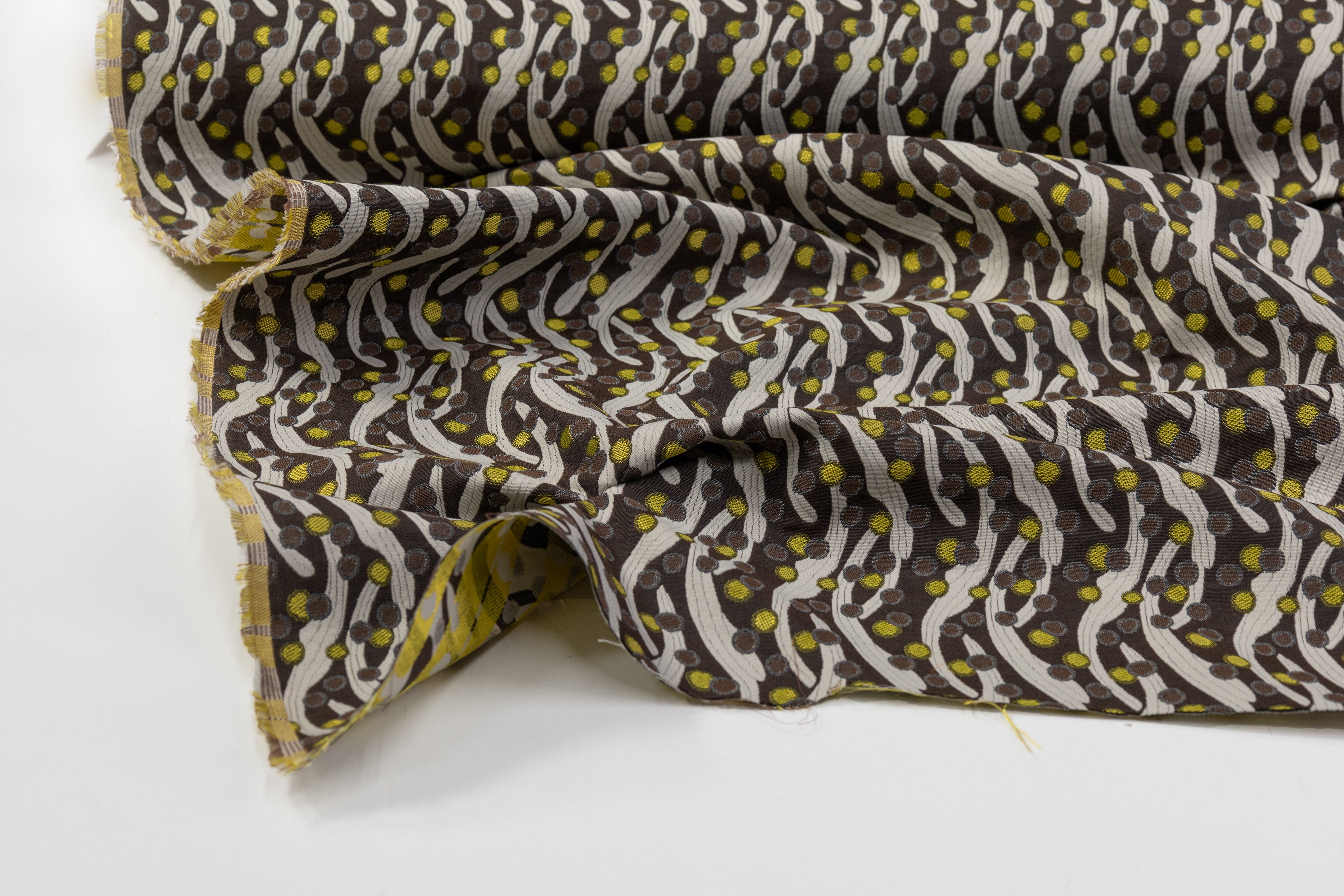 Abstract Italian Poly Cotton Brocade - Brown / Lime