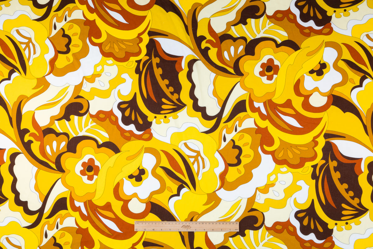 Retro Italian Viscose Linen Blend - Yellow / Brown