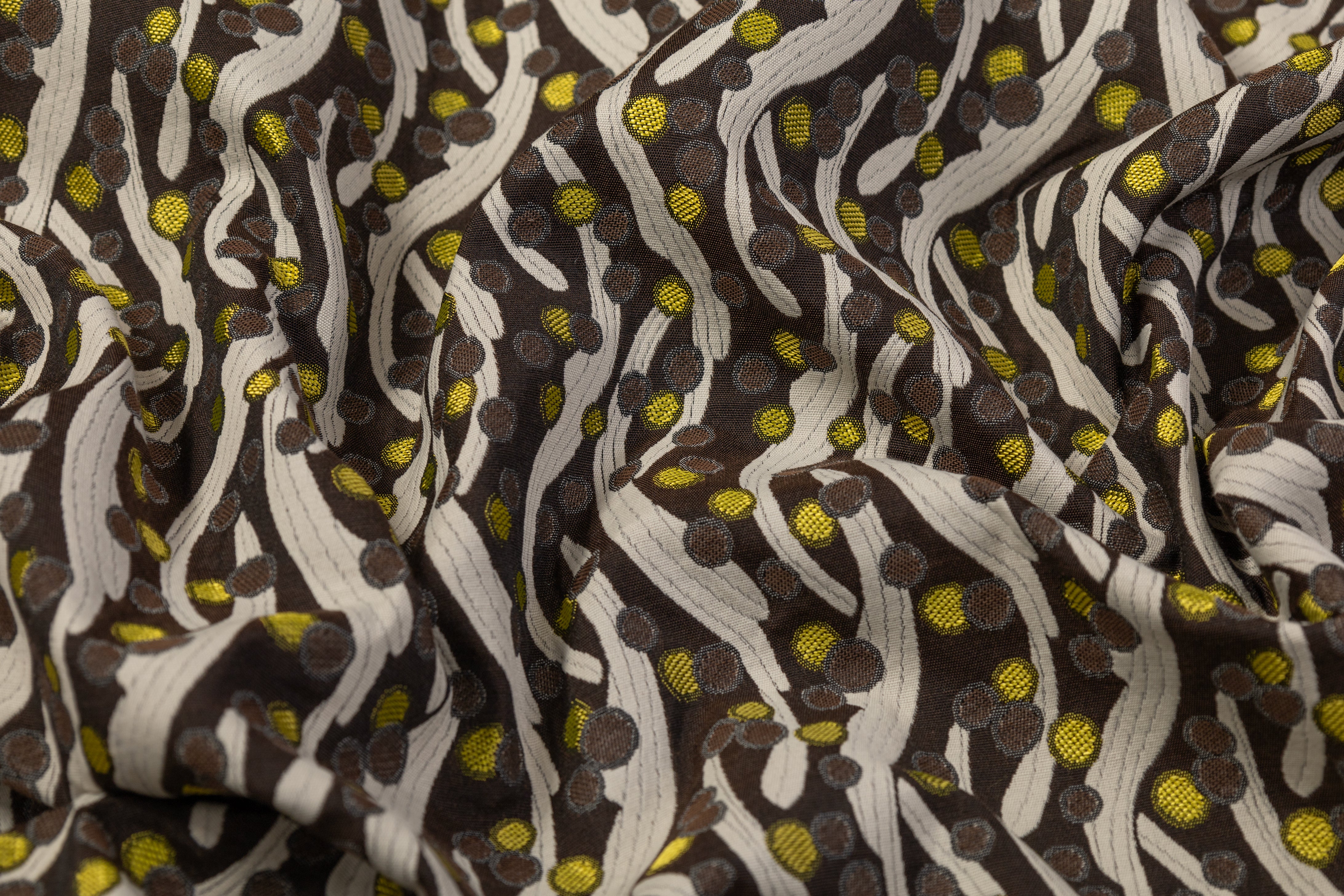 Abstract Italian Poly Cotton Brocade - Brown / Lime