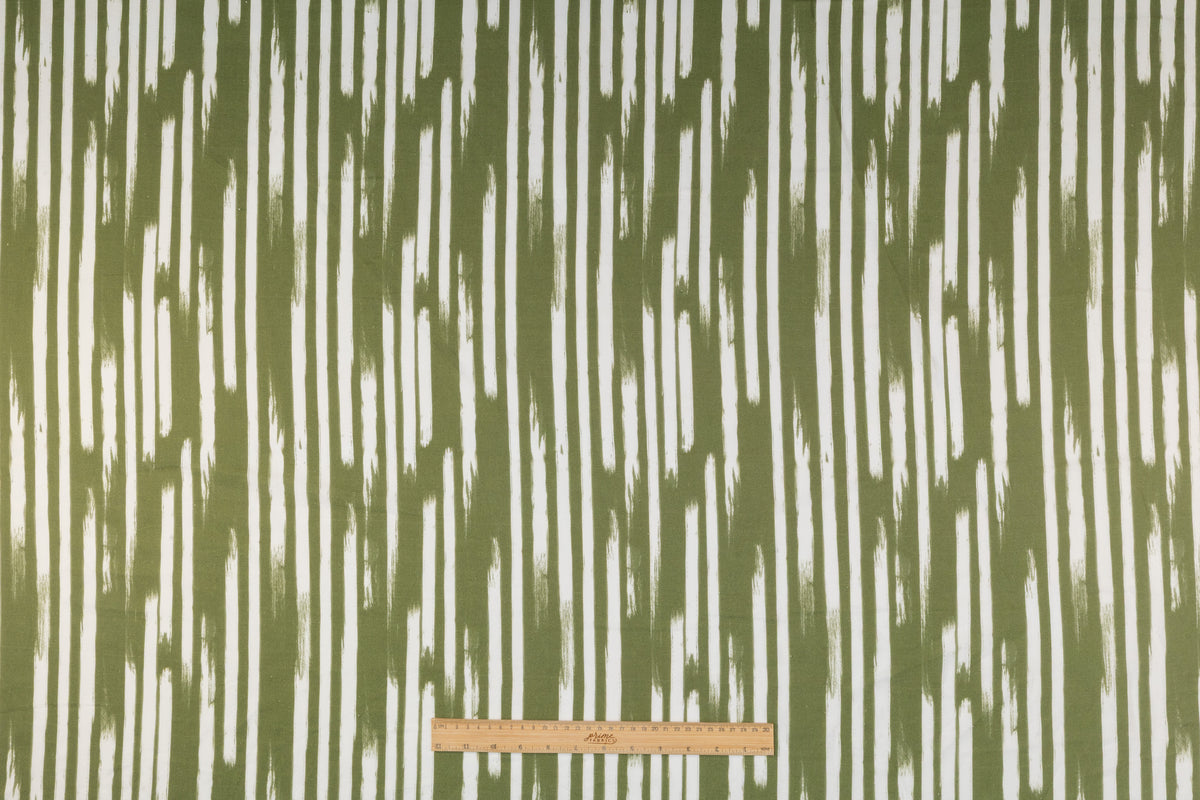 Streaked Italian Viscose Linen Blend - Olive Green / White