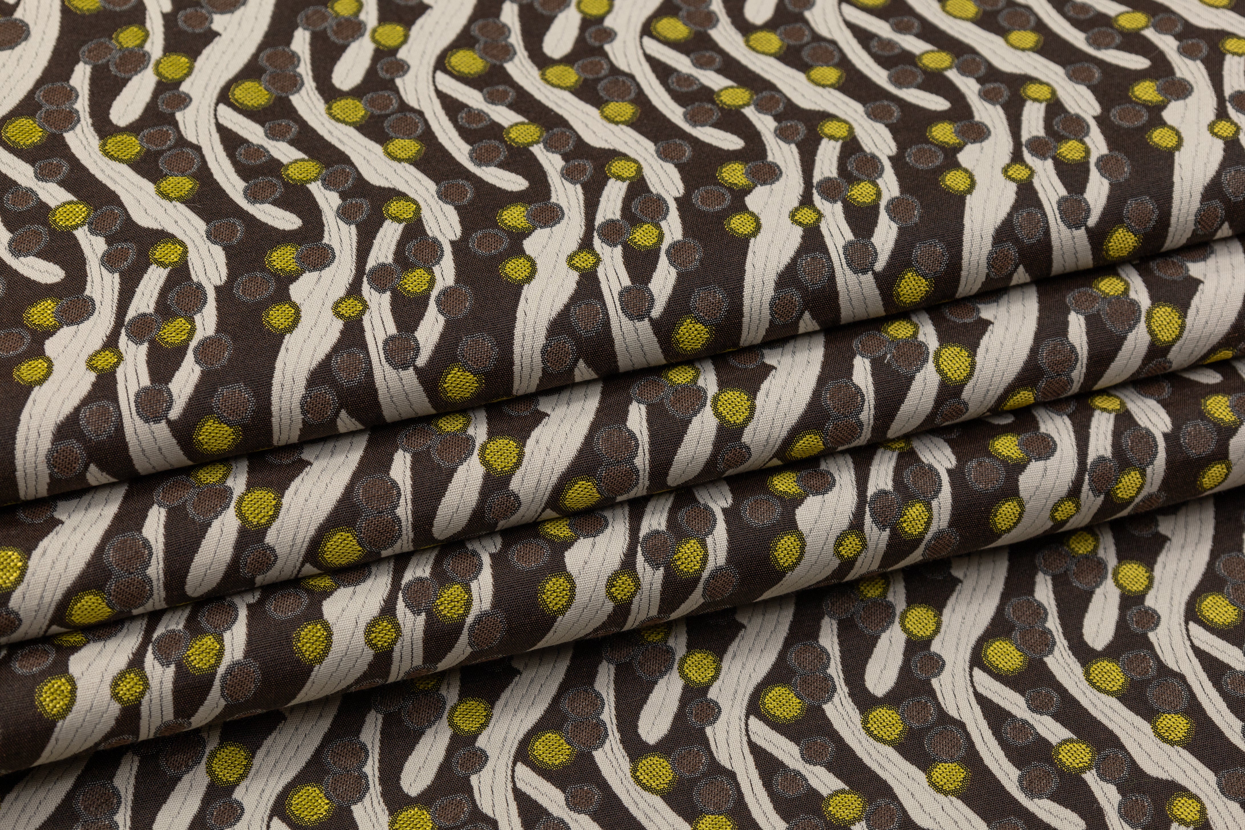 Abstract Italian Poly Cotton Brocade - Brown / Lime