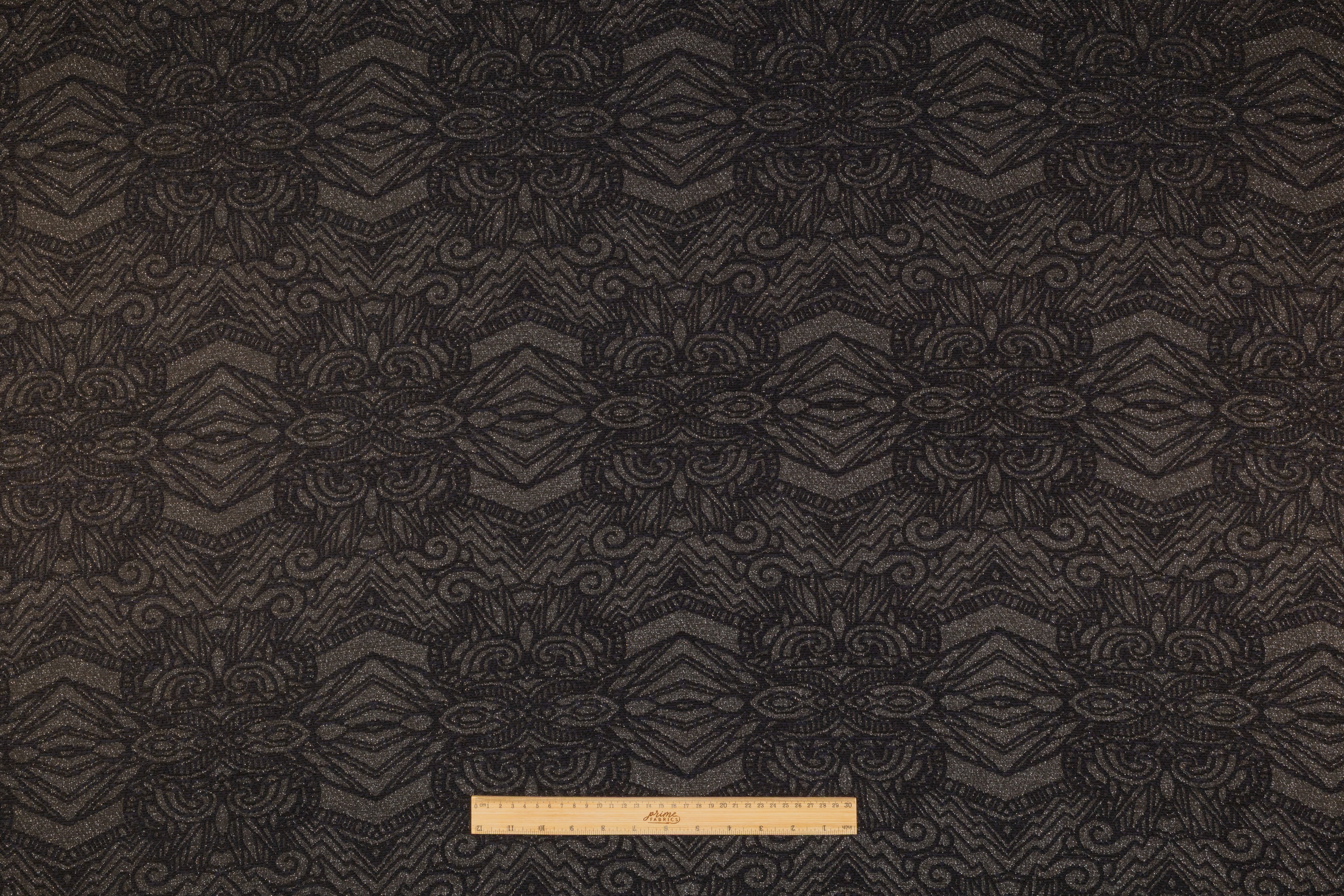 Metallic Italian Brocade - Black / Navy / Silver