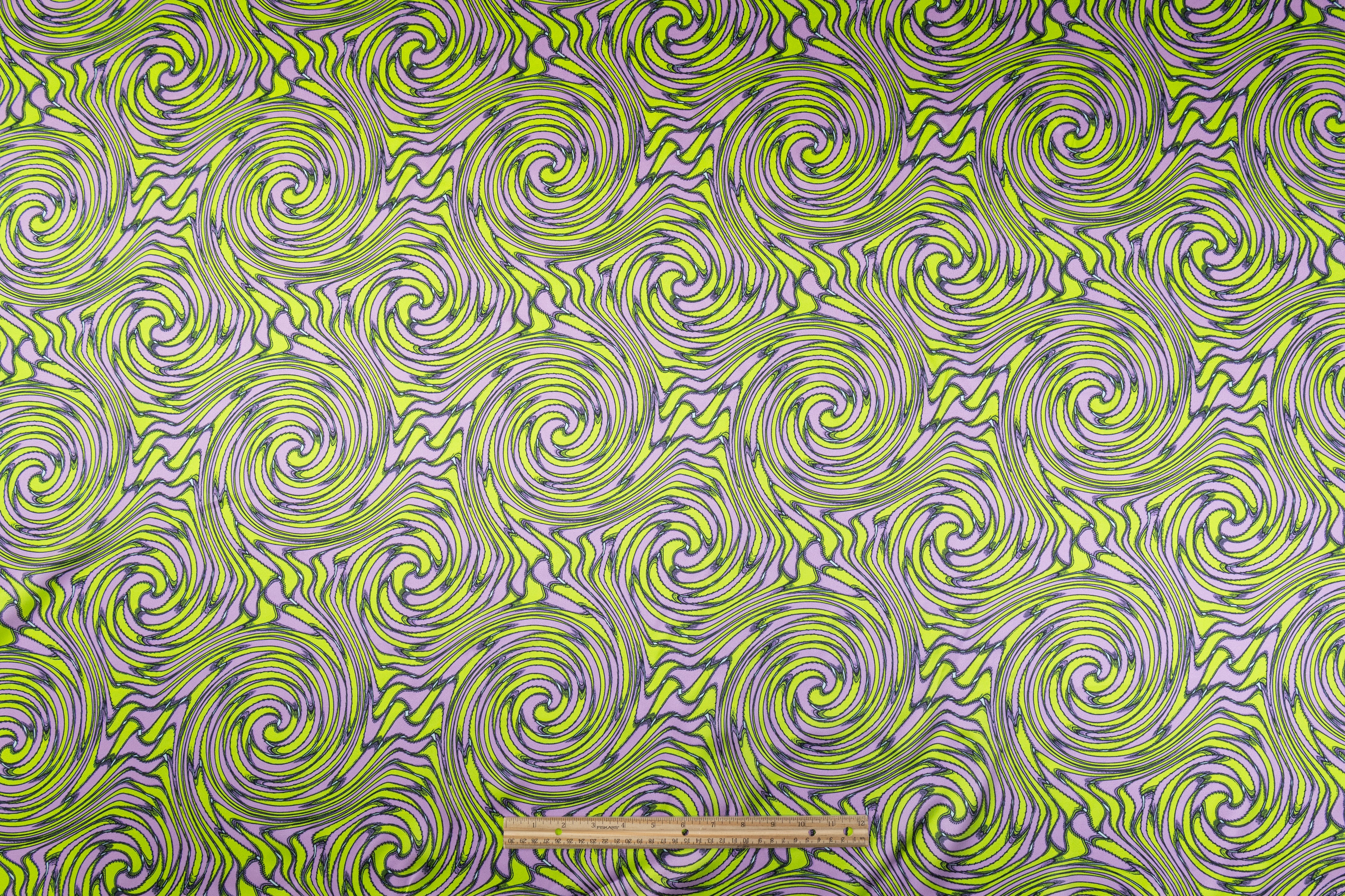 Abstract Italian Silk Charmeuse - Green / Purple