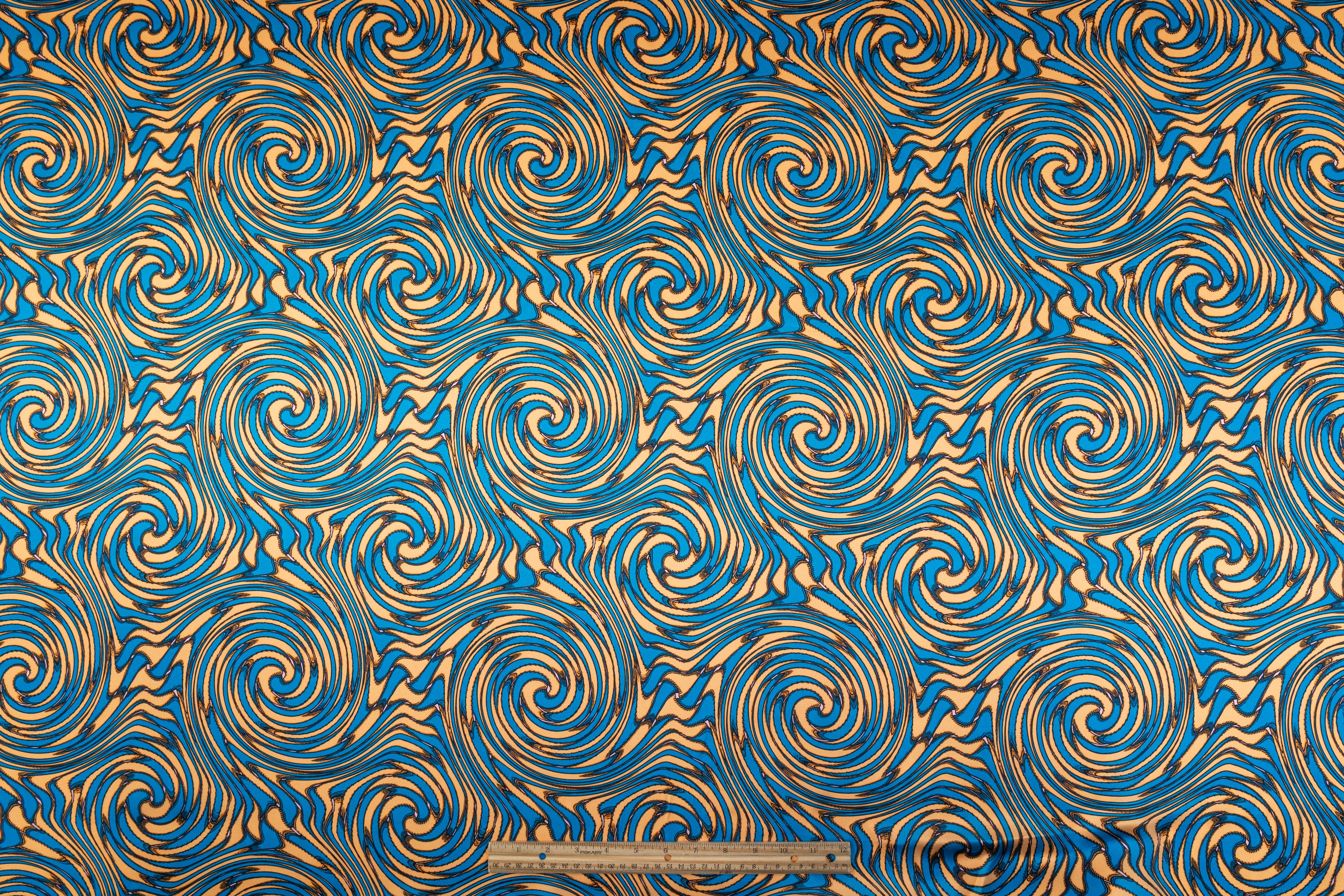 Abstract Italian Silk Charmeuse - Blue / Peach