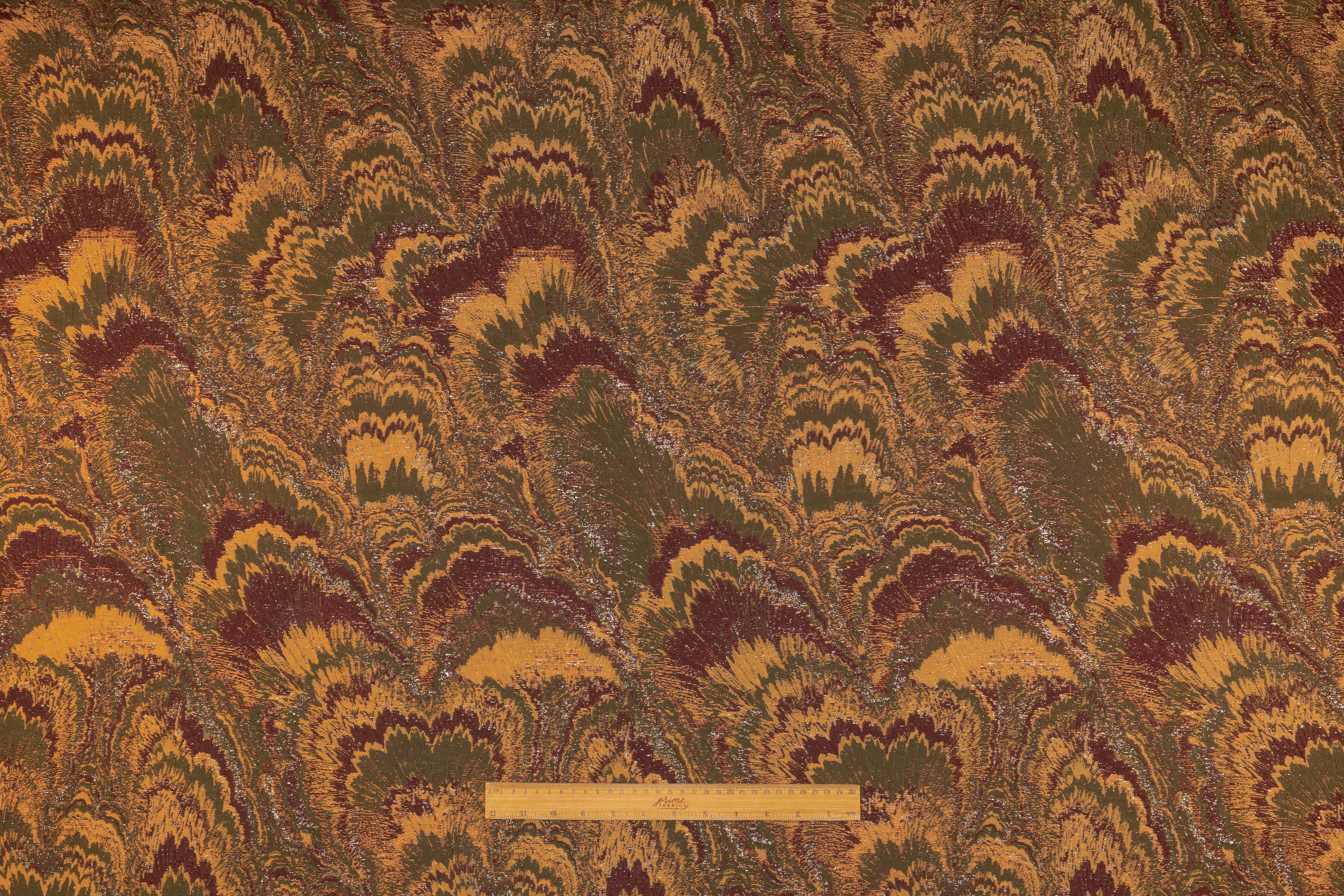 Abstract Metallic Italian Brocade - Burgundy / Olive / Gold
