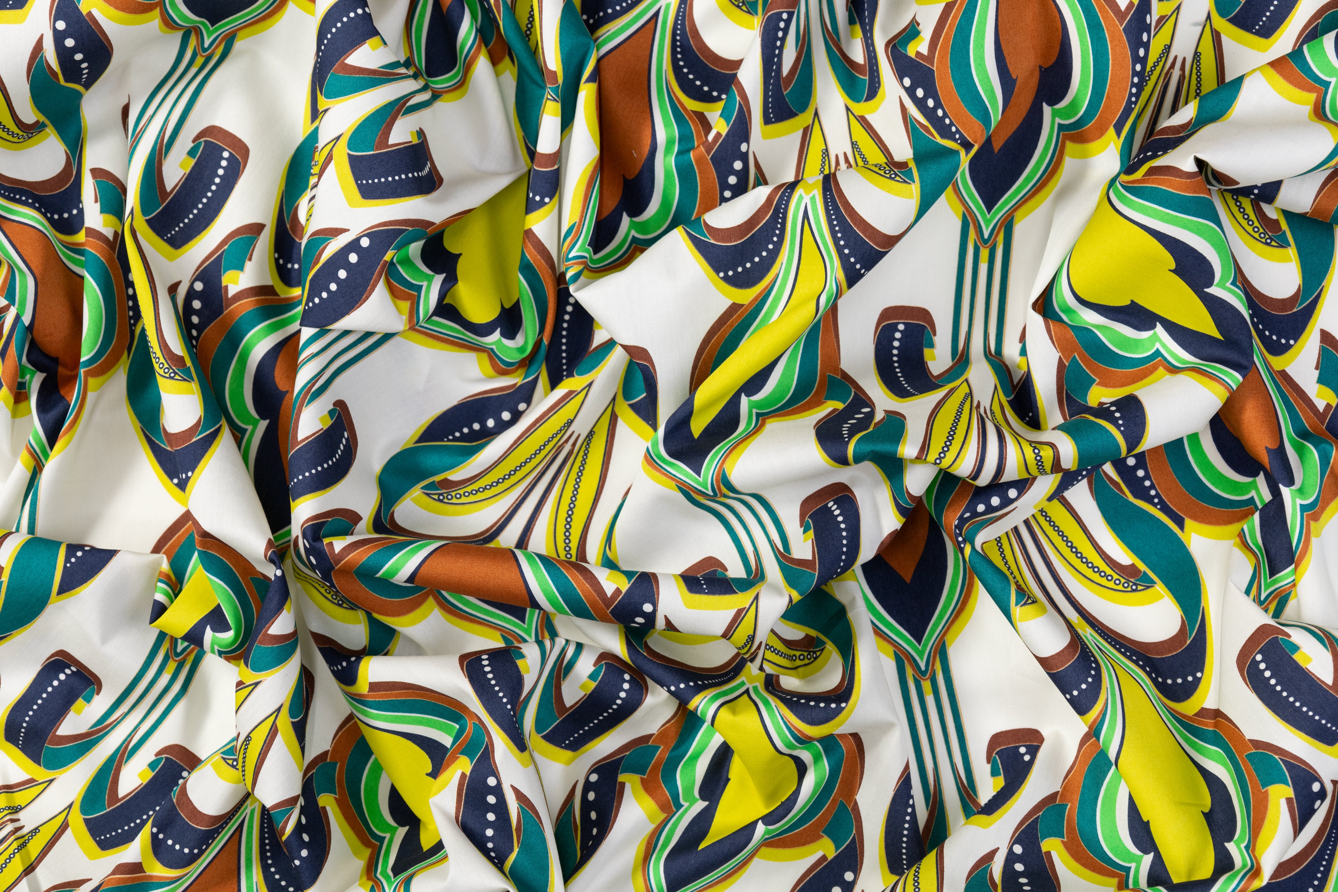 Printed Italian Cotton - Green / Brown / Yellow