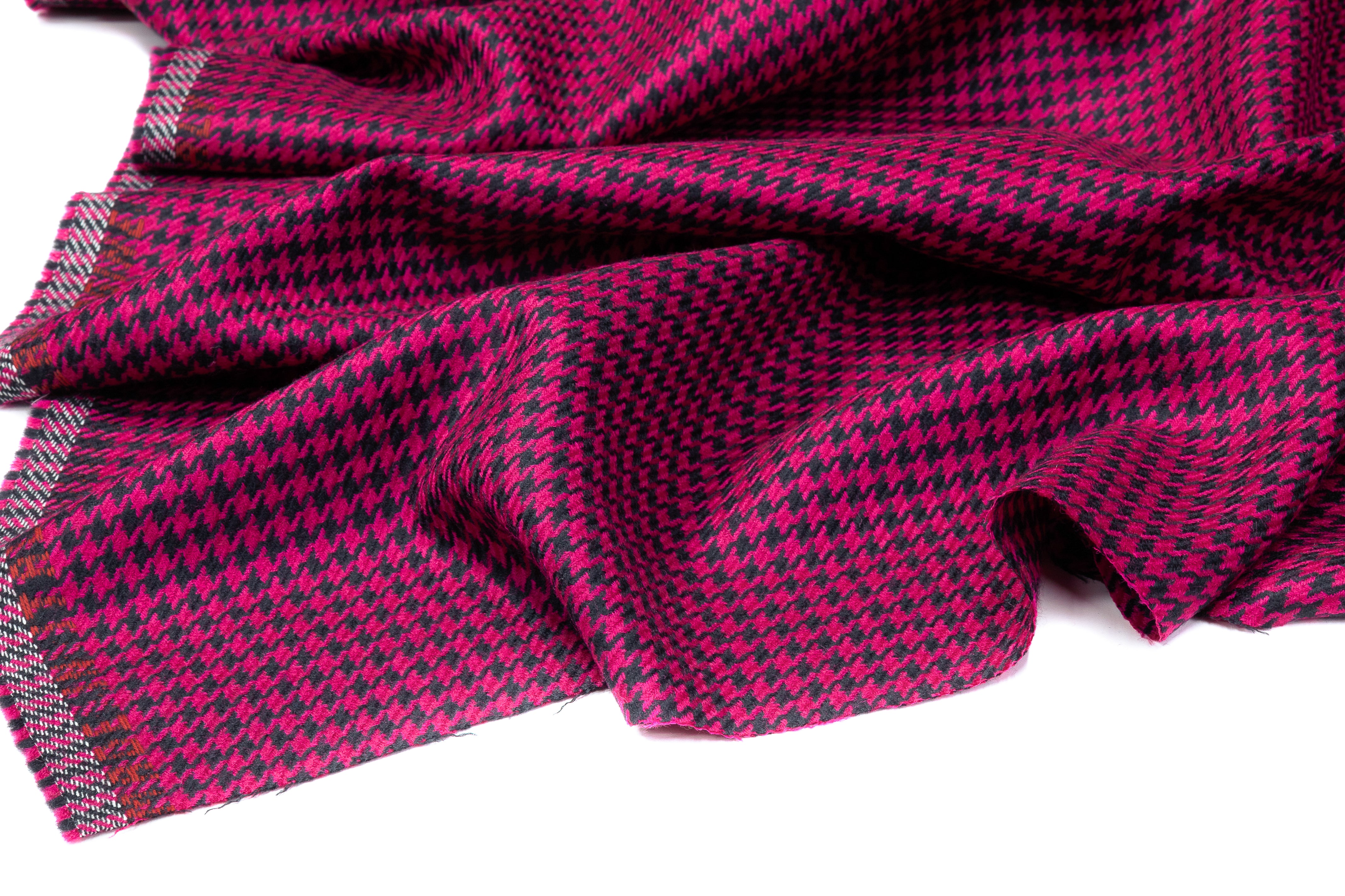 Houndstooth Italian Wool Suiting - Magenta / Black