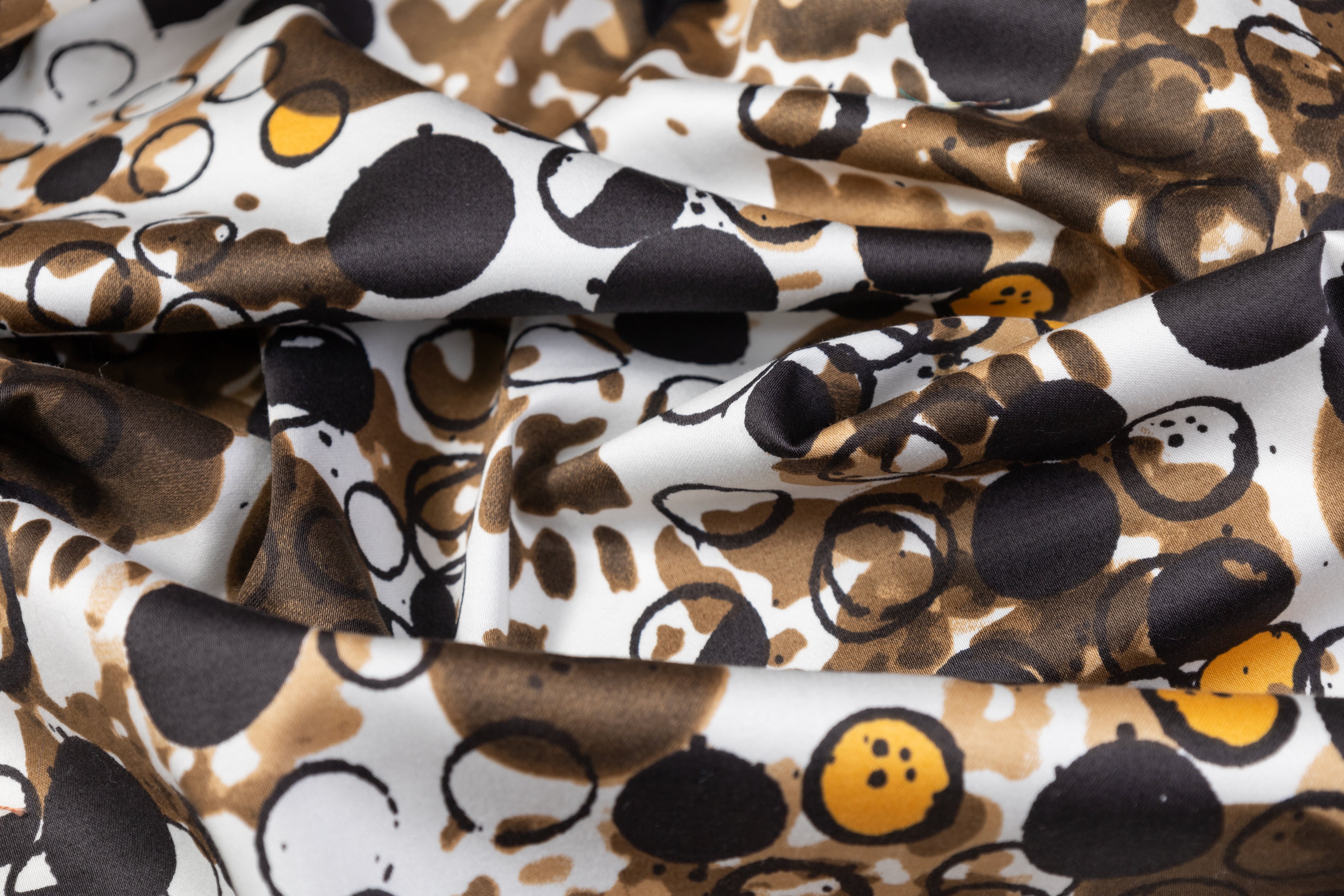 Printed Italian Cotton Sateen - Brown / White