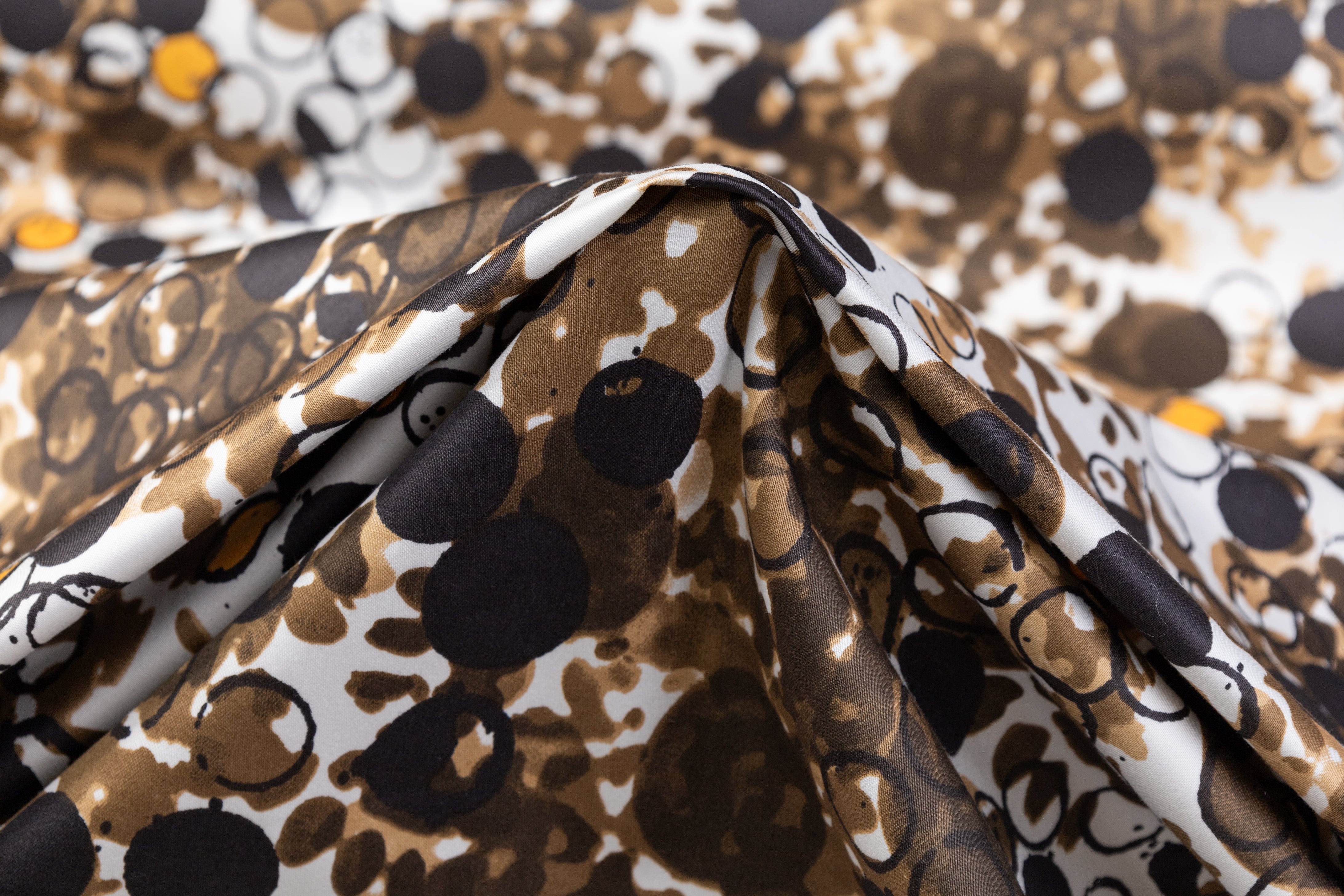 Printed Italian Cotton Sateen - Brown / White