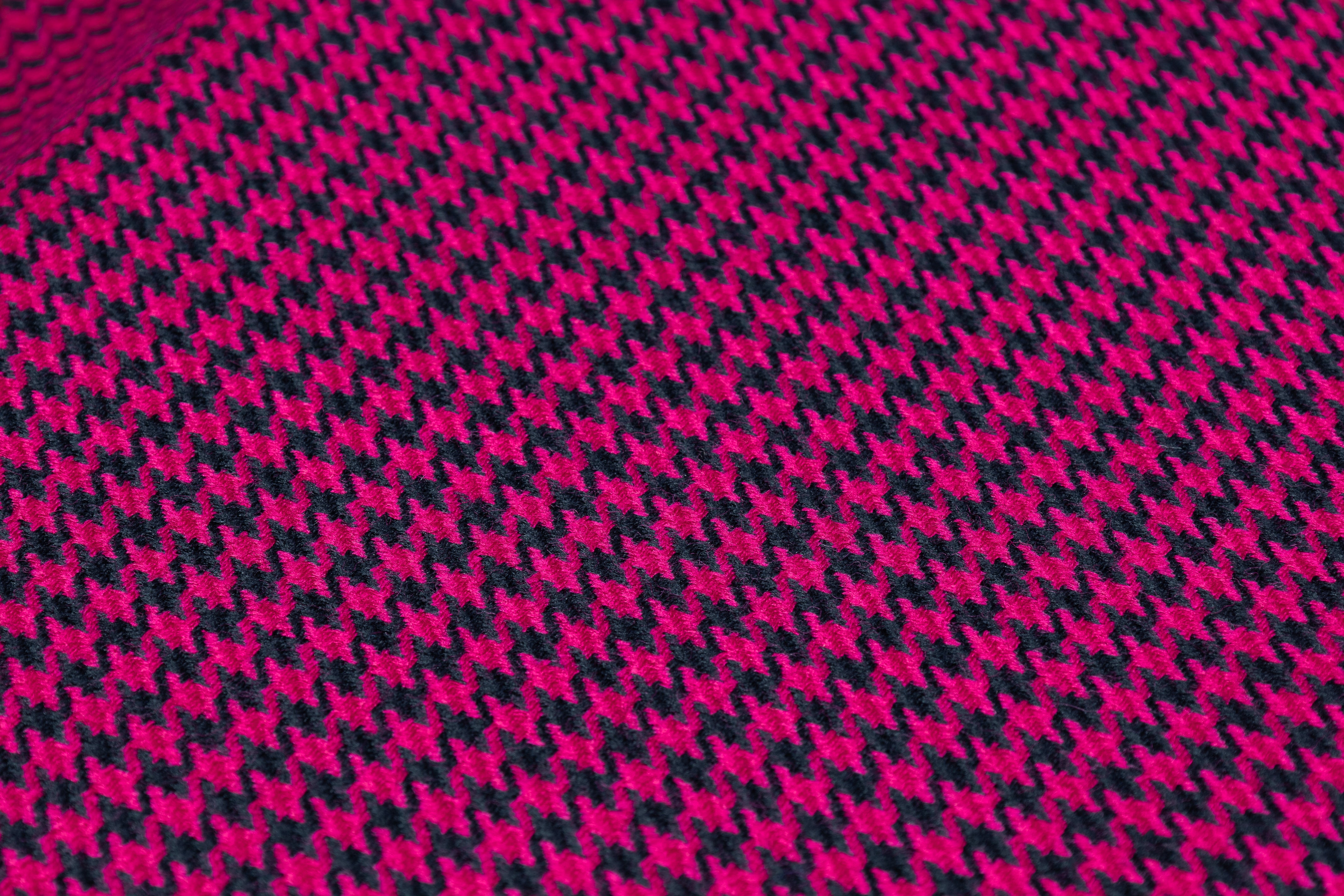 Houndstooth Italian Wool Suiting - Magenta / Black