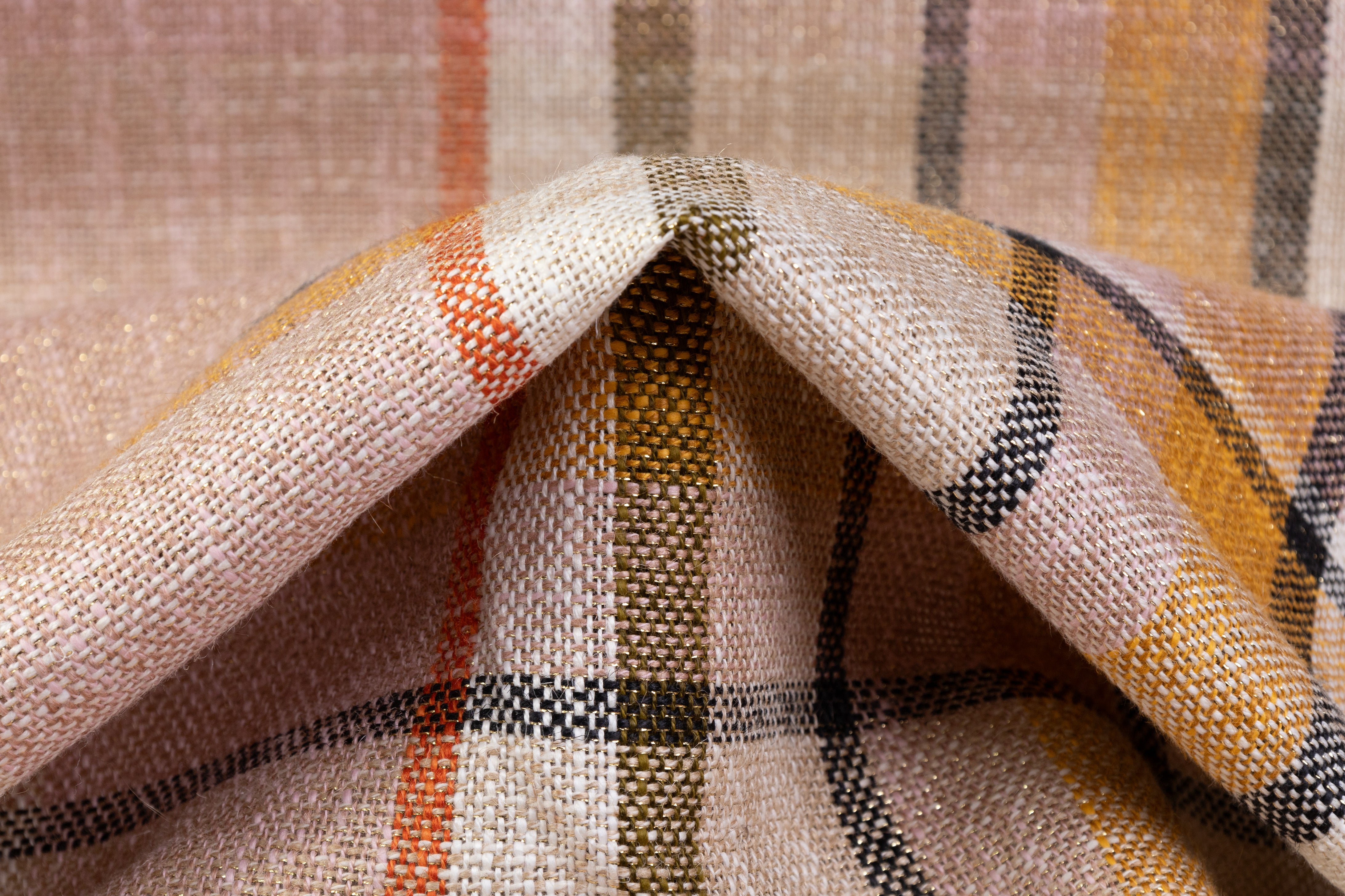Plaid Metallic Italian Cotton Linen Blend - Beige / Blush / Gold