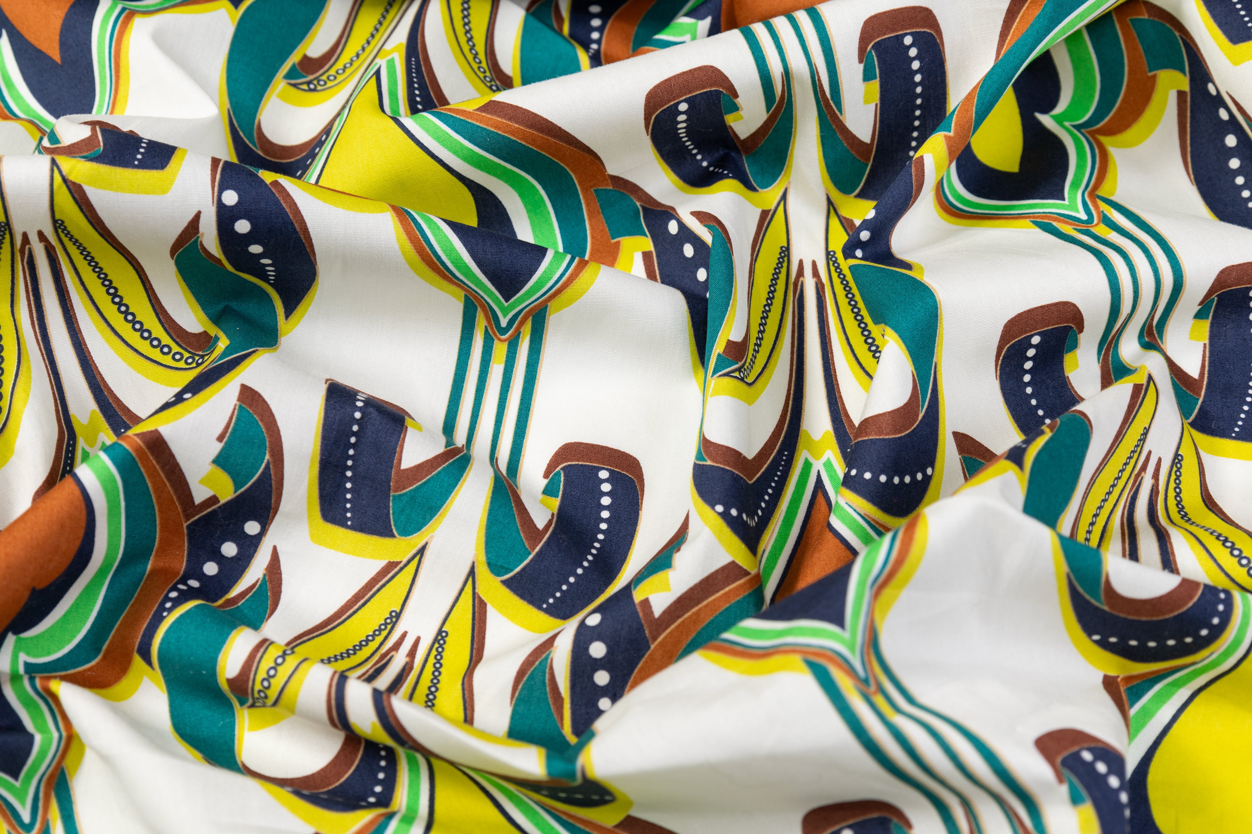 Printed Italian Cotton - Green / Brown / Yellow