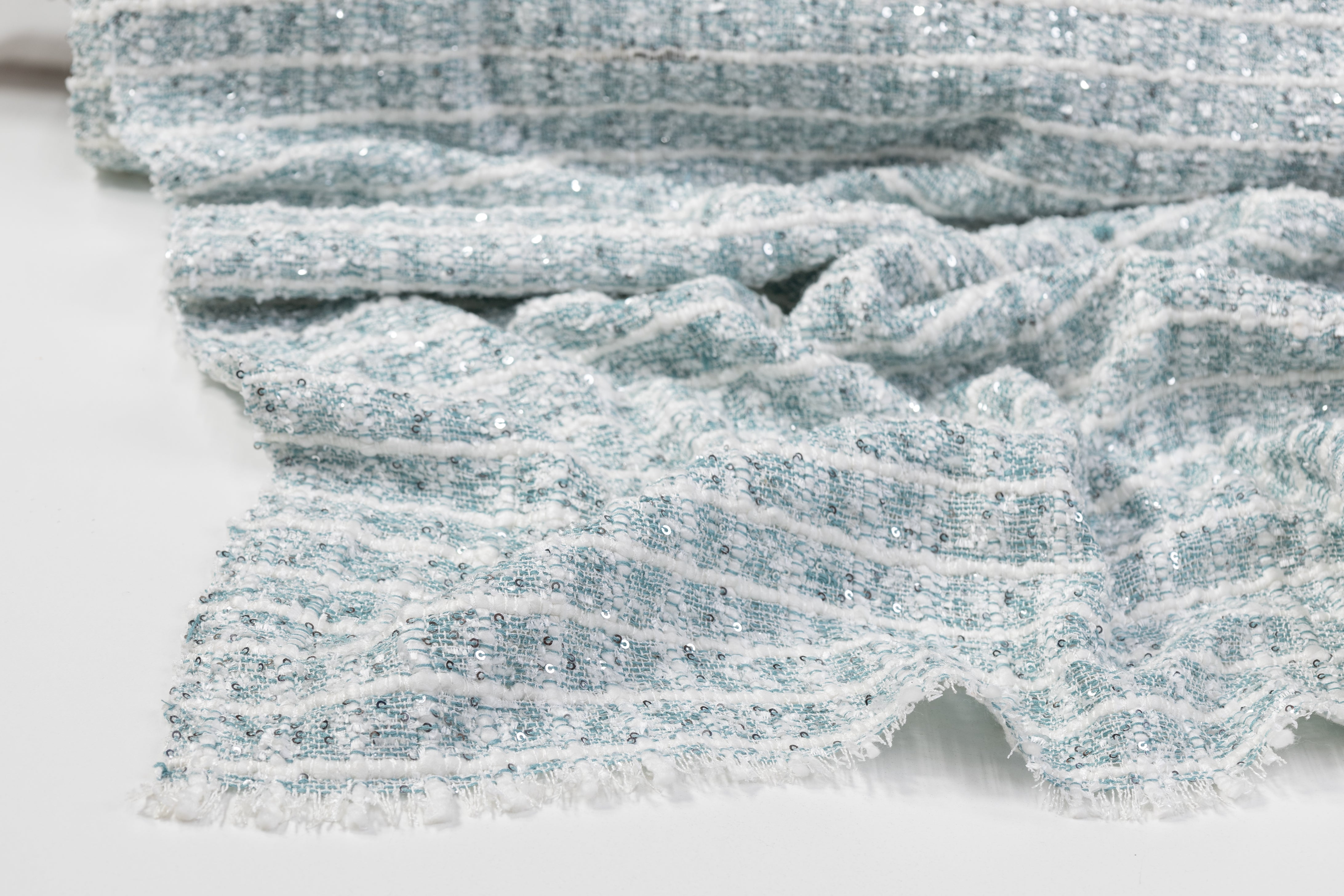 Sequined Chenille Tweed - Blue / White