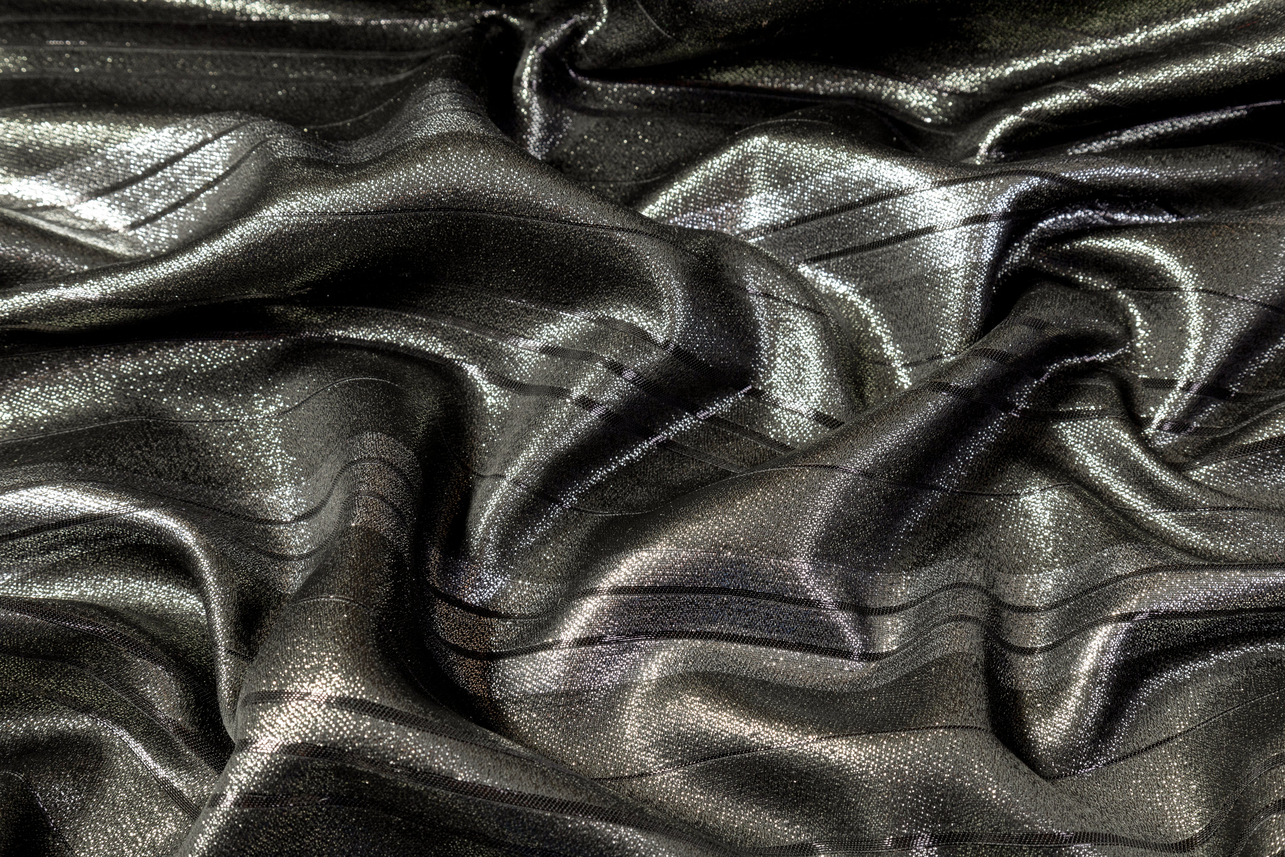 Striped Metallic Italian Jacquard - Gunmetal / Silver / Black