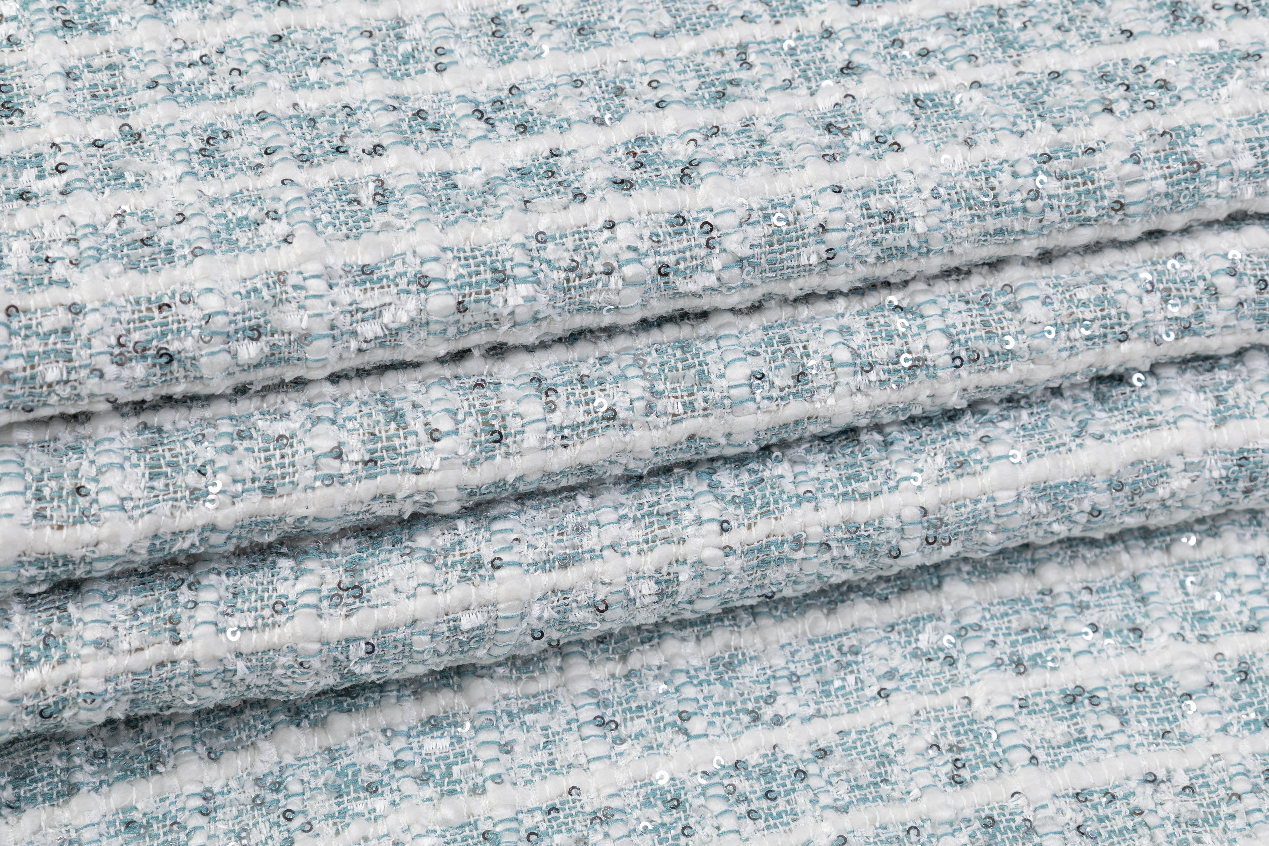 Sequined Chenille Tweed - Blue / White