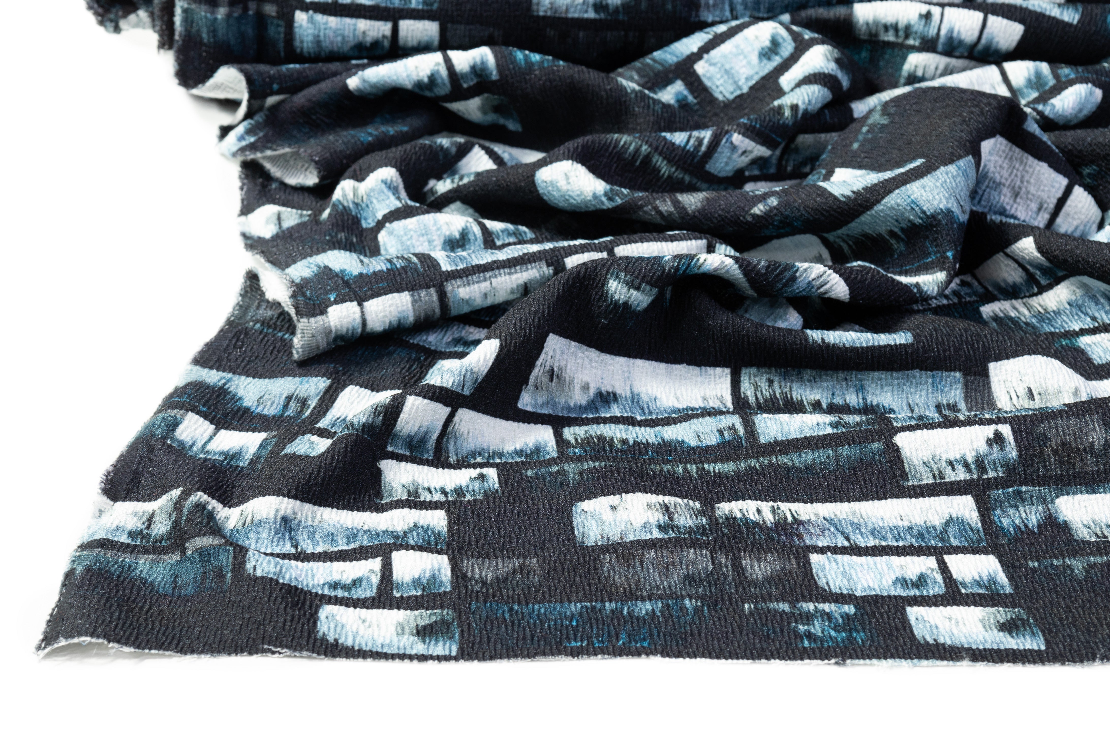 Textured Italian Cotton Viscose Print - Blue