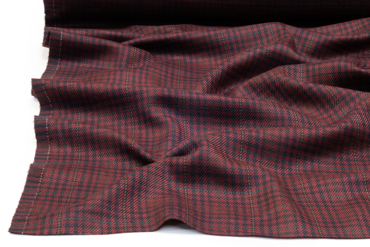 Checked Italian Wool Nylon Suiting - Burgundy