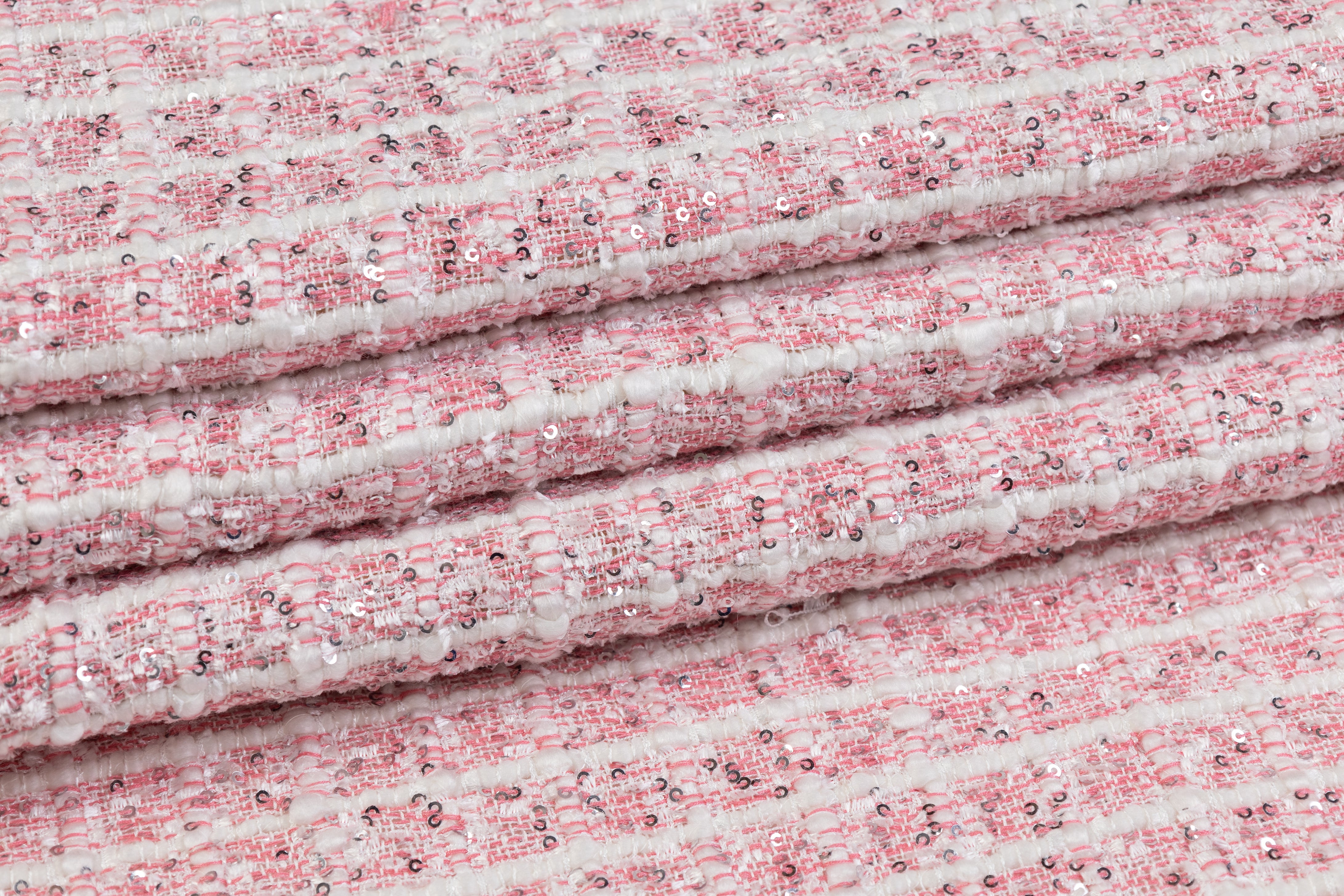 Sequined Chenille Tweed - Pink / White