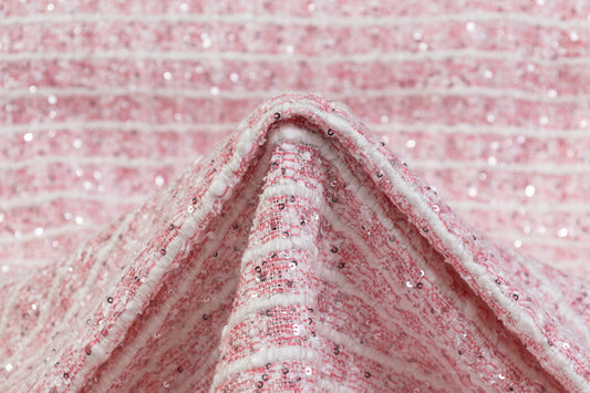 Sequined Chenille Tweed - Pink / White